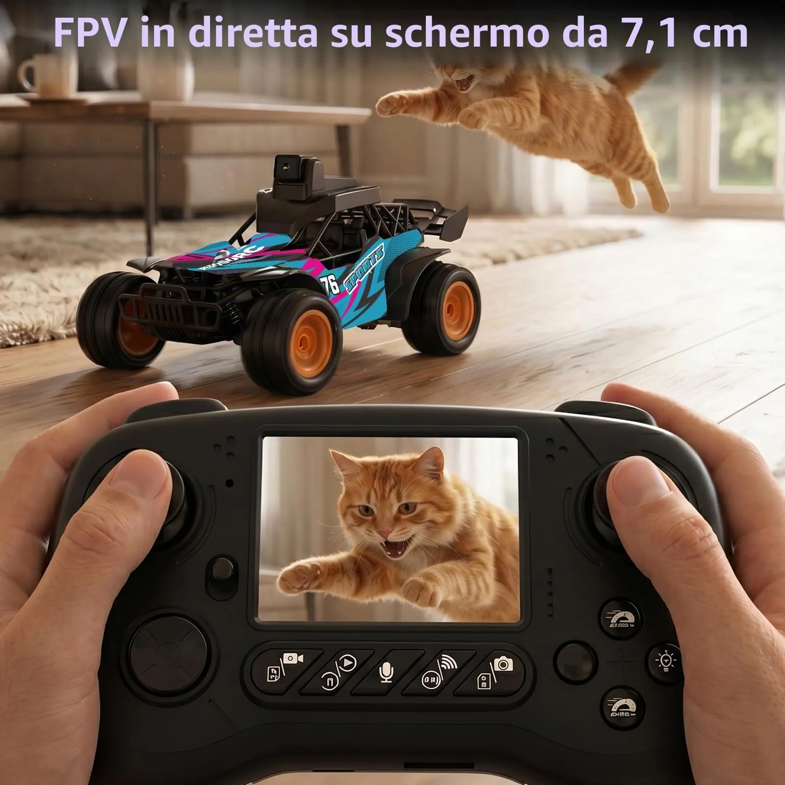 pisosorc Auto RC Fuoristrada con Telecamera FPV, Schermo 2.8'', Controllo App/Radio 2.4GHz, 2 Velocità - immagine 2