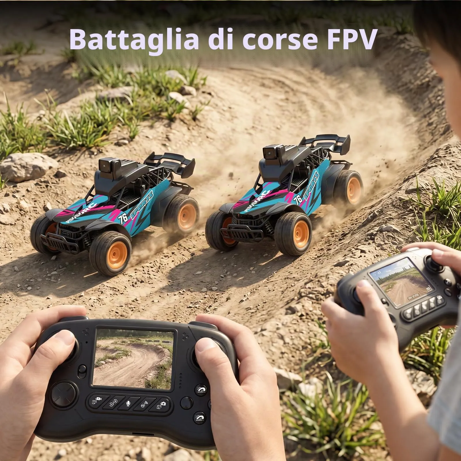pisosorc Auto RC Fuoristrada con Telecamera FPV, Schermo 2.8'', Controllo App/Radio 2.4GHz, 2 Velocità - immagine 3