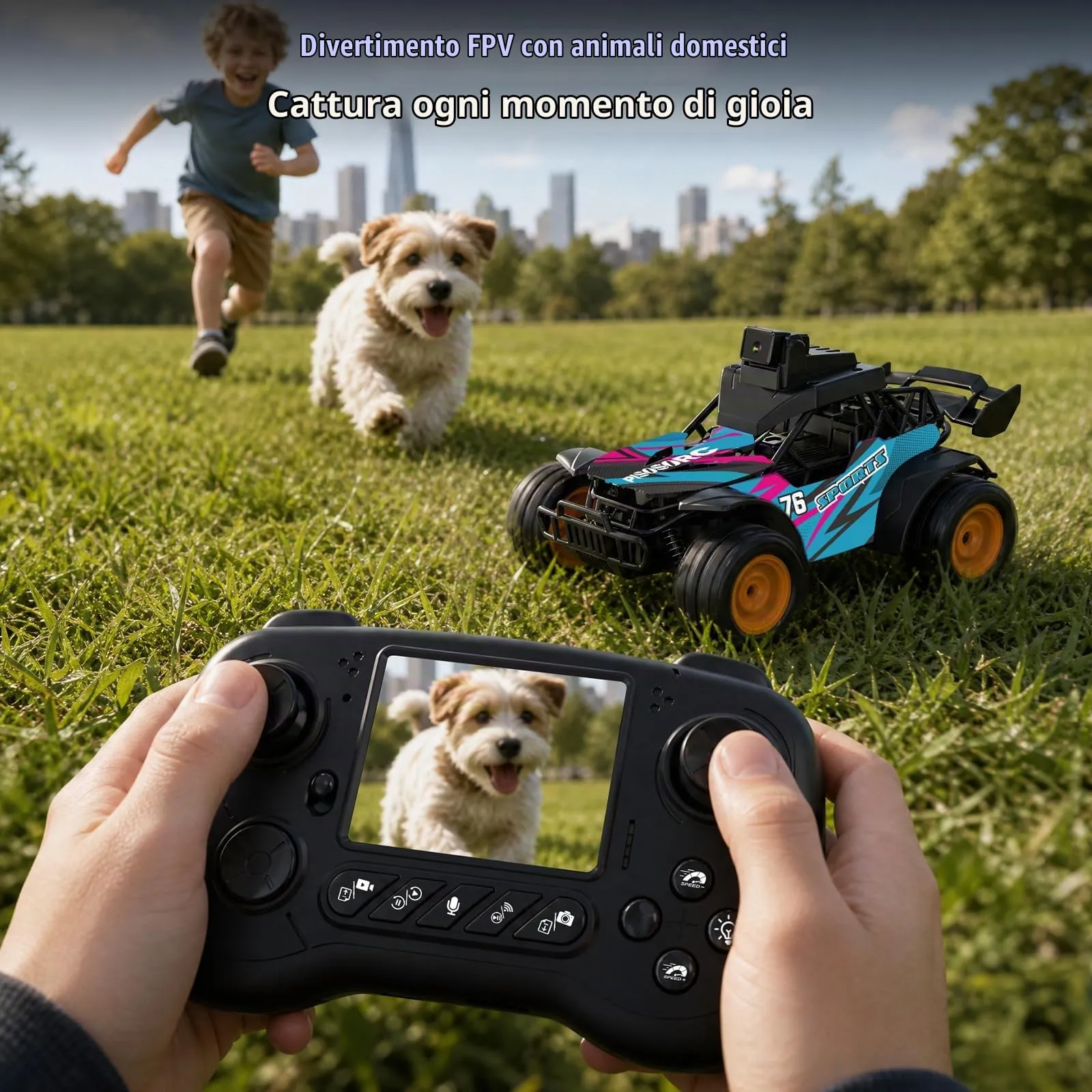 pisosorc Auto RC Fuoristrada con Telecamera FPV, Schermo 2.8'', Controllo App/Radio 2.4GHz, 2 Velocità - immagine 5