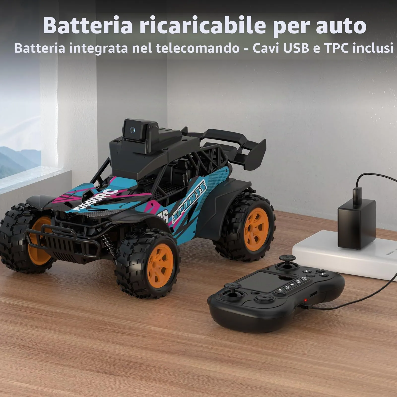 pisosorc Auto RC Fuoristrada con Telecamera FPV, Schermo 2.8'', Controllo App/Radio 2.4GHz, 2 Velocità - immagine 7