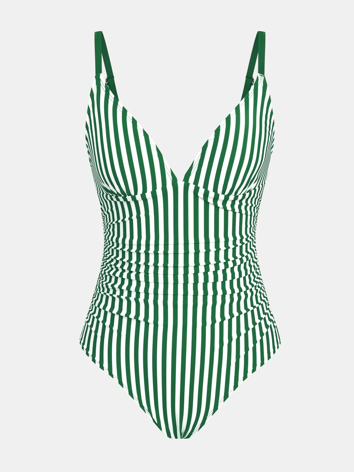 Cupshe Costume da bagno intero da donna a righe verdi, scollo a V, controllo della pancia, XL - immagine 6