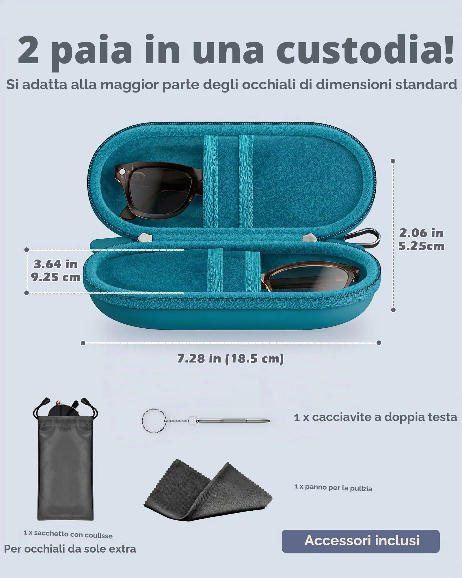 ProCase Custodia per 2 paia di Occhiali da Sole, Blu Caraibico - immagine 2