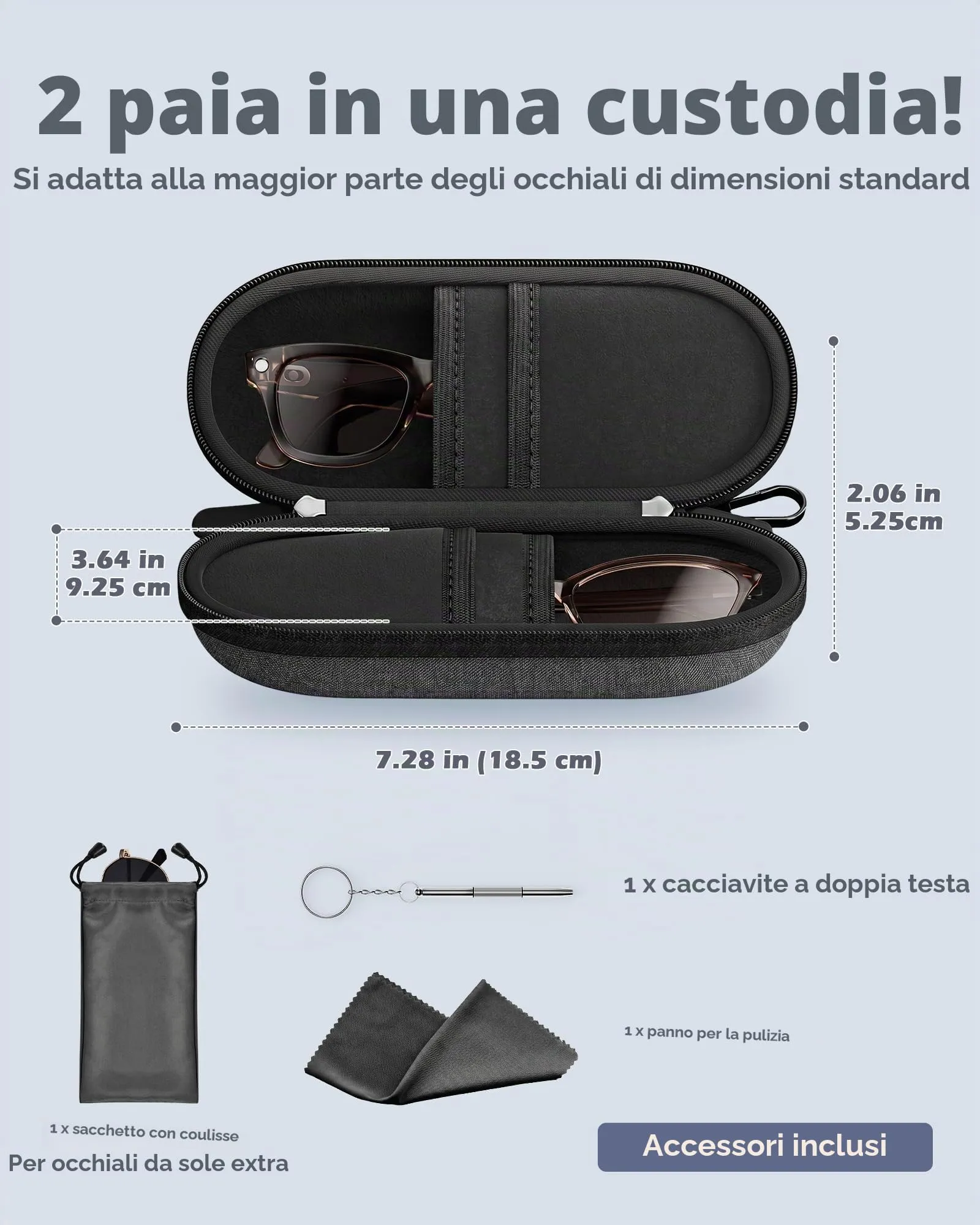 ProCase Custodia per 2 Paia di Occhiali da Sole, Grigio Scuro - immagine 2