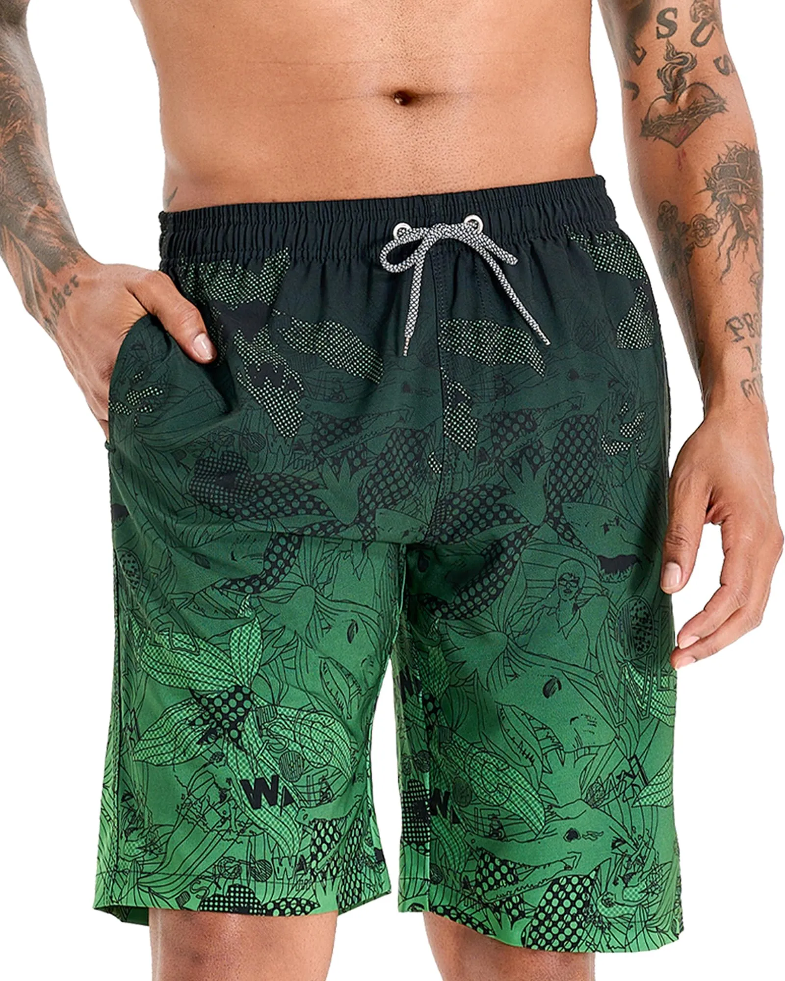 APTRO Costume da bagno da uomo lungo con slip interno, Verde, XXL - immagine 1