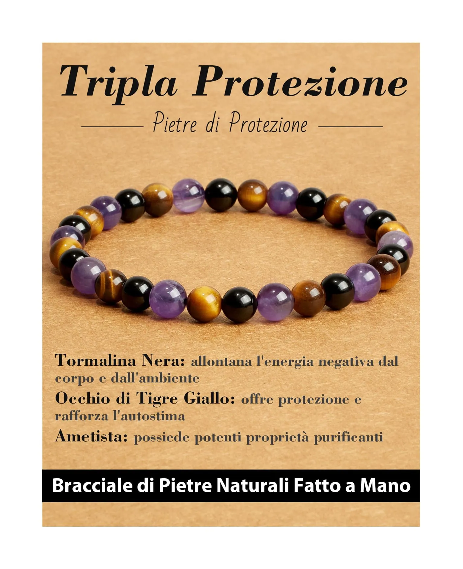 Landorilo Bracciale in Pietra Naturale 6 mm, Tripla Protezione 2, 19 cm - immagine 1