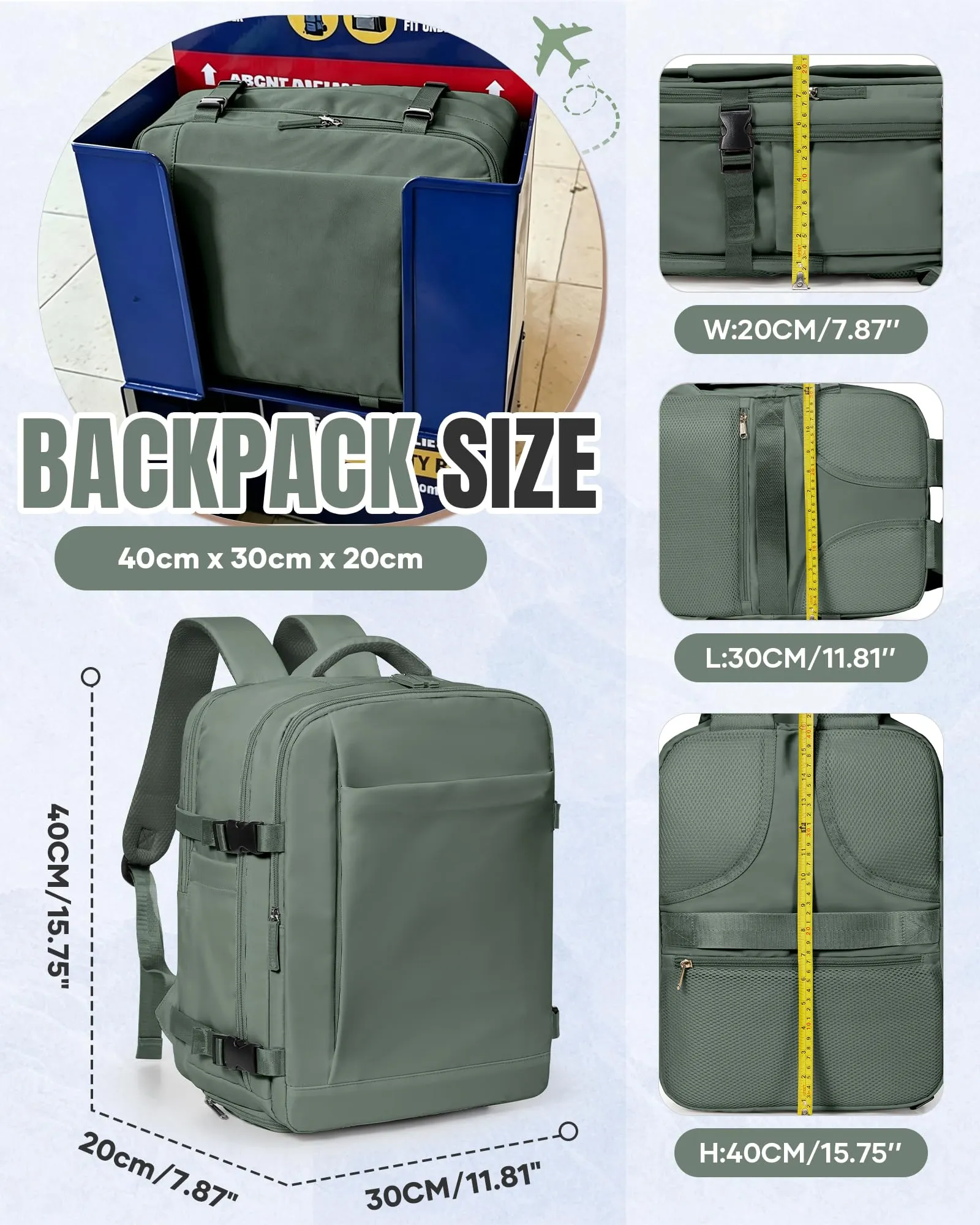 SZLX Zaino da Viaggio 40x30x20 per Ryanair Wizzair Vueling, Impermeabile con Scomparto Scarpe e Tasca per Laptop 14 Pollici - immagine 5