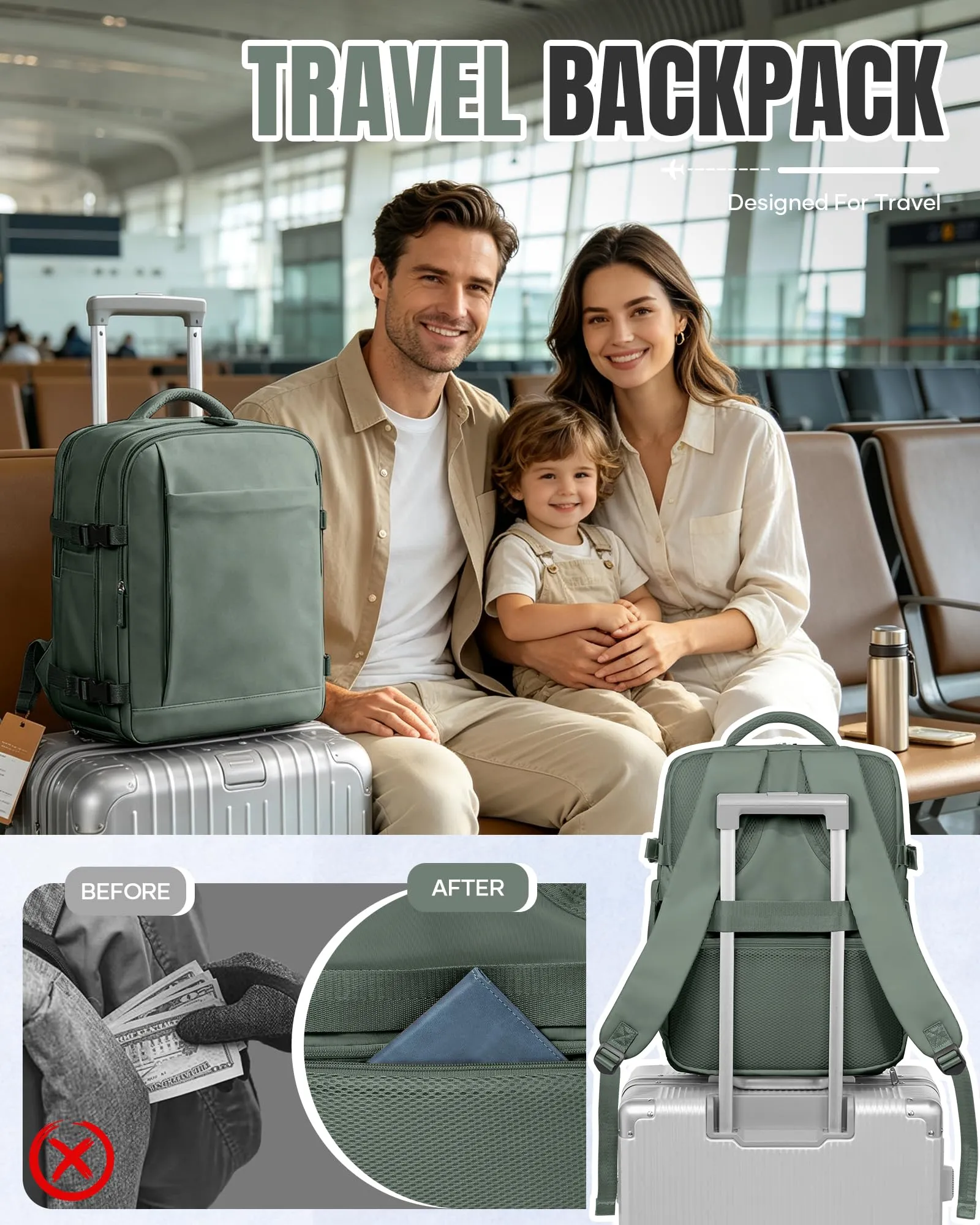 SZLX Zaino da Viaggio 40x30x20 per Ryanair Wizzair Vueling, Impermeabile con Scomparto Scarpe e Tasca per Laptop 14 Pollici - immagine 9