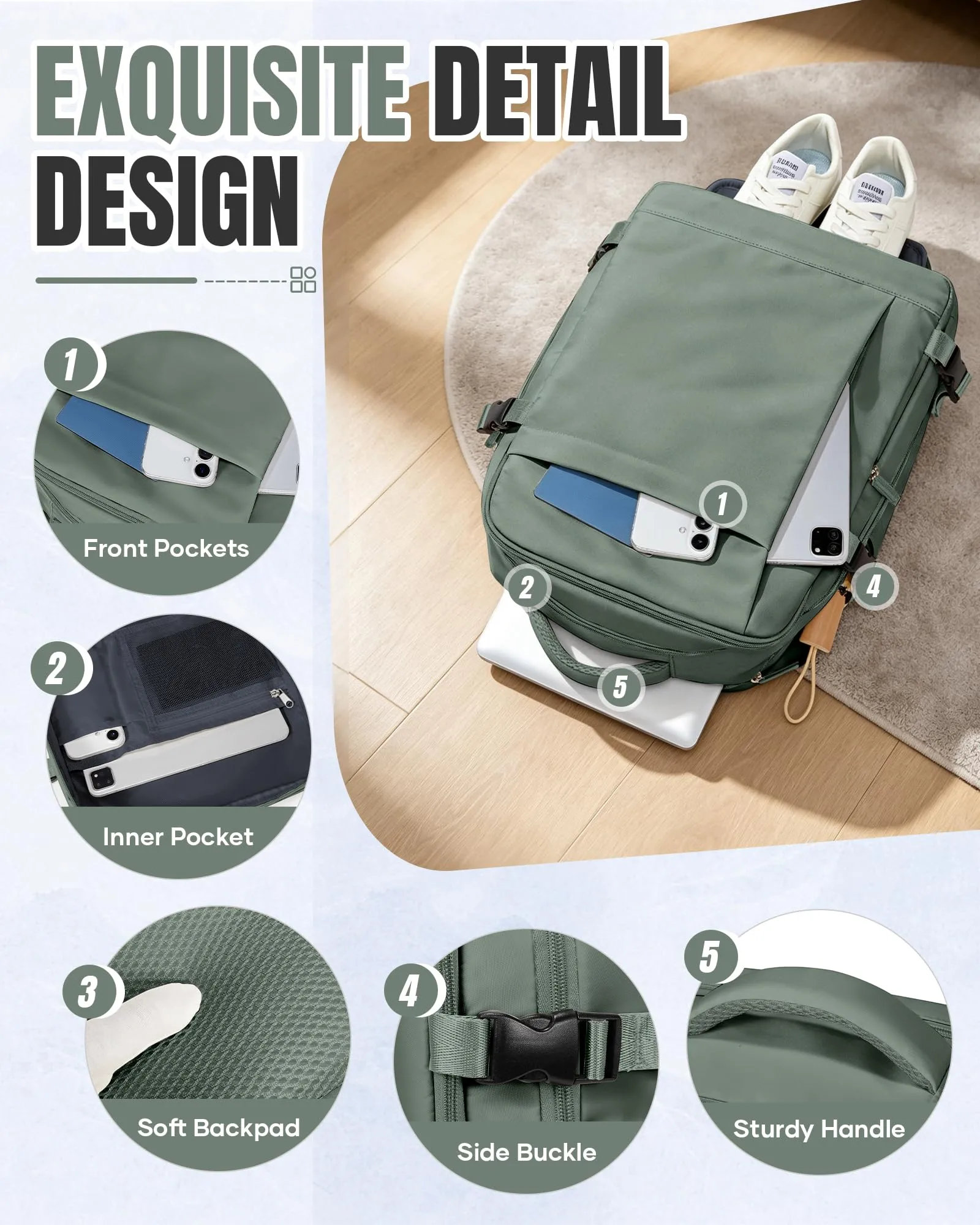 SZLX Zaino da Viaggio 40x30x20 per Ryanair Wizzair Vueling, Impermeabile con Scomparto Scarpe e Tasca per Laptop 14 Pollici - immagine 10