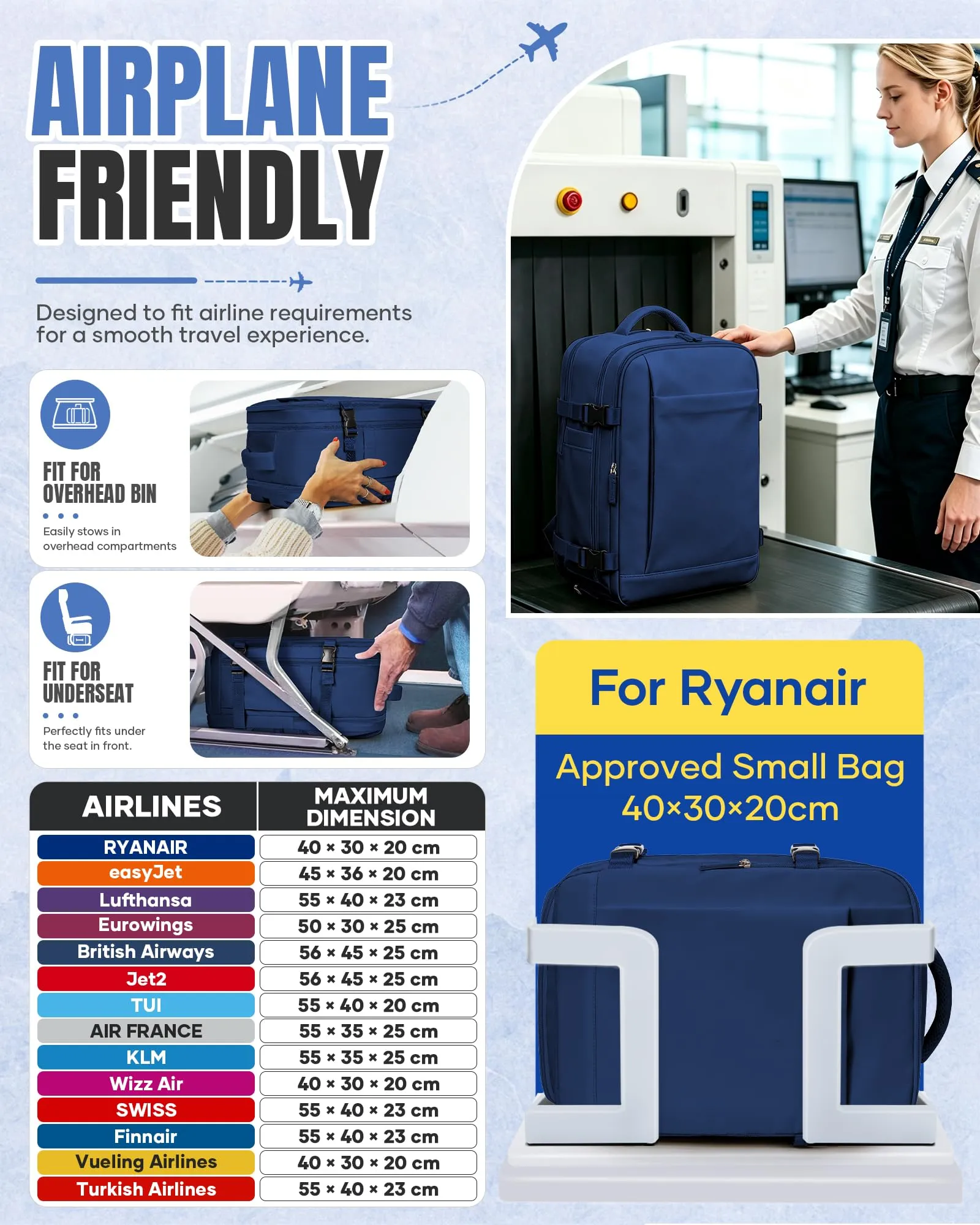 SZLX Zaino da Viaggio 40x30x20 Sottovuoto con Pompa per Ryanair Wizzair Vueling, Impermeabile per Laptop 14 Pollici con Scomparto Scarpe - immagine 4
