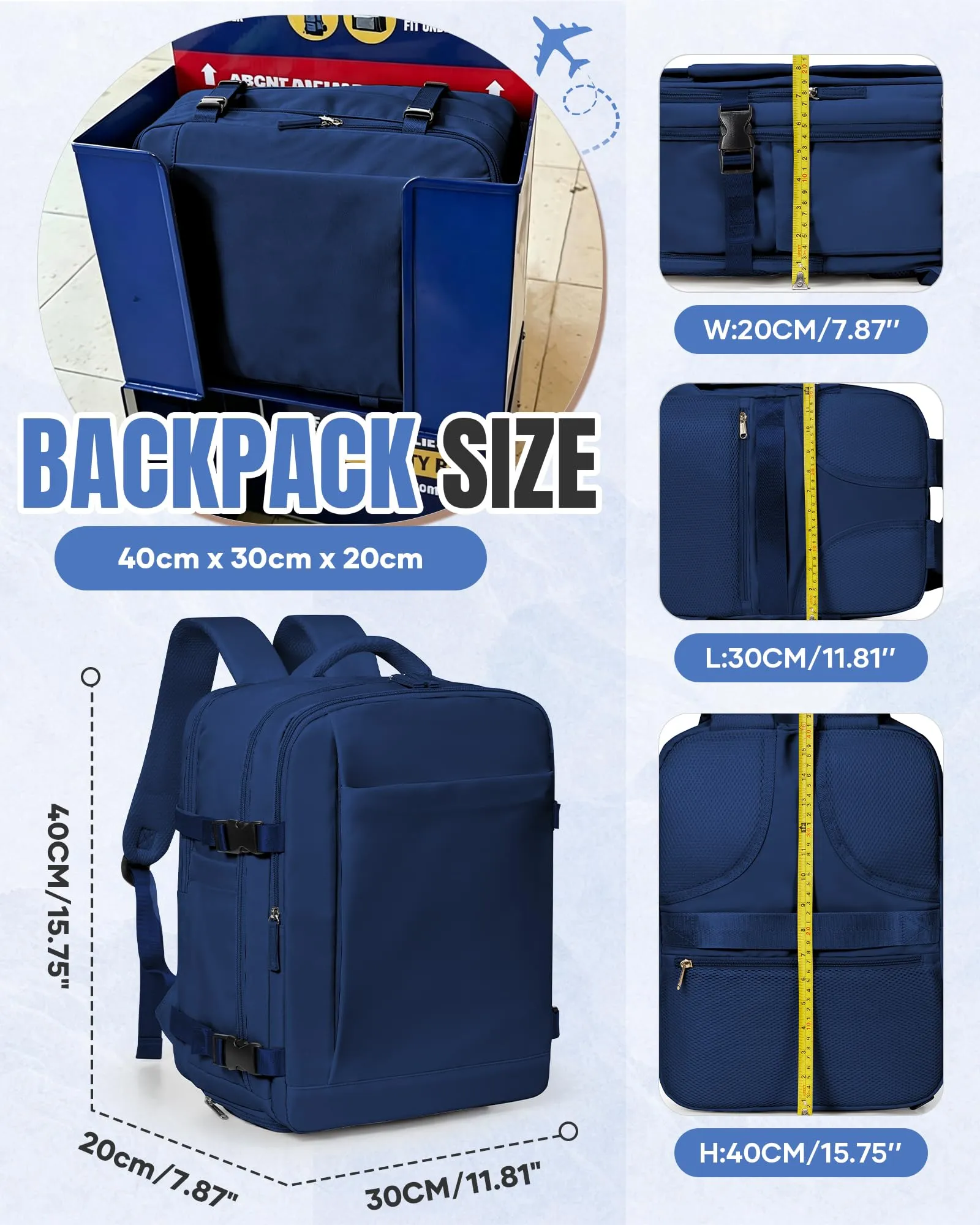 SZLX Zaino da Viaggio 40x30x20 Sottovuoto con Pompa per Ryanair Wizzair Vueling, Impermeabile per Laptop 14 Pollici con Scomparto Scarpe - immagine 5