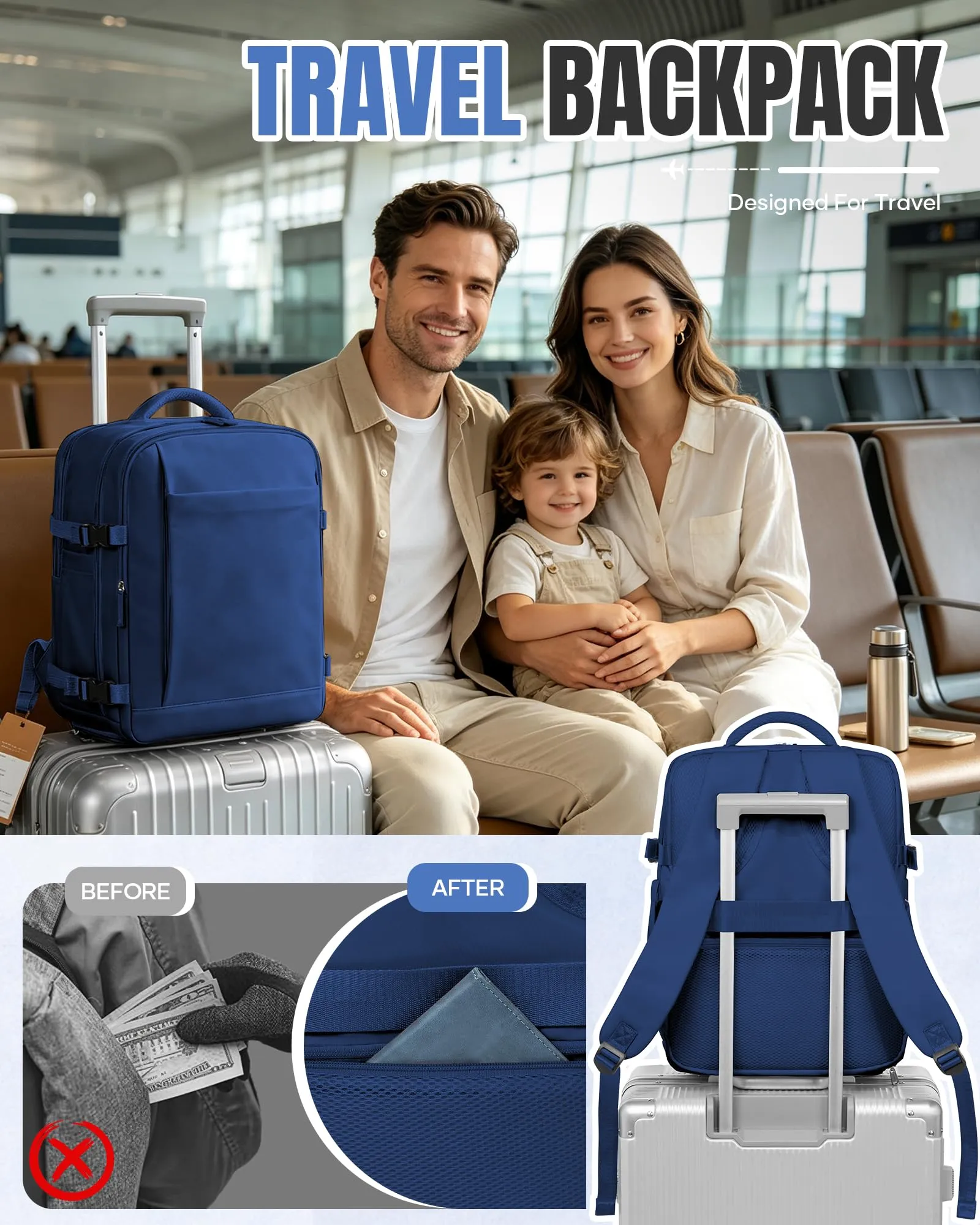 SZLX Zaino da Viaggio 40x30x20 Sottovuoto con Pompa per Ryanair Wizzair Vueling, Impermeabile per Laptop 14 Pollici con Scomparto Scarpe - immagine 9