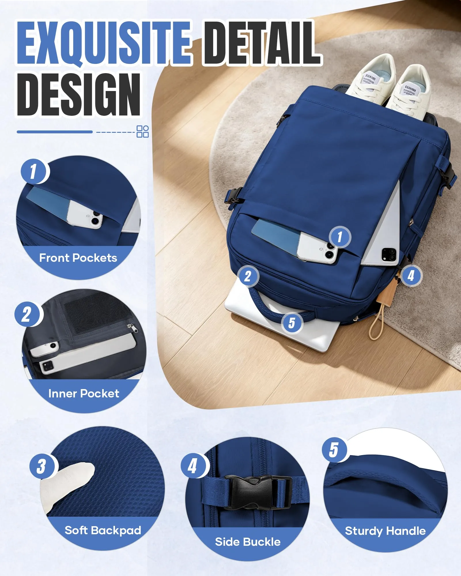 SZLX Zaino da Viaggio 40x30x20 Sottovuoto con Pompa per Ryanair Wizzair Vueling, Impermeabile per Laptop 14 Pollici con Scomparto Scarpe - immagine 10