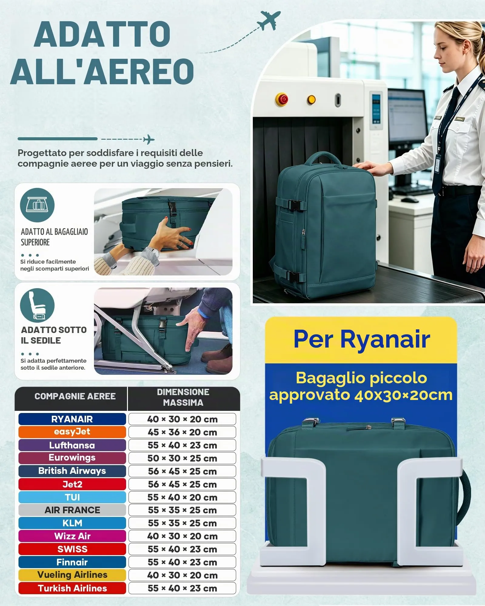 SZLX Zaino da Viaggio 40x30x20 Sottovuoto con Pompa, Bagaglio a Mano per Ryanair Wizzair Vueling, Impermeabile con Scomparto Scarpe e Laptop 14 Pollici - immagine 4