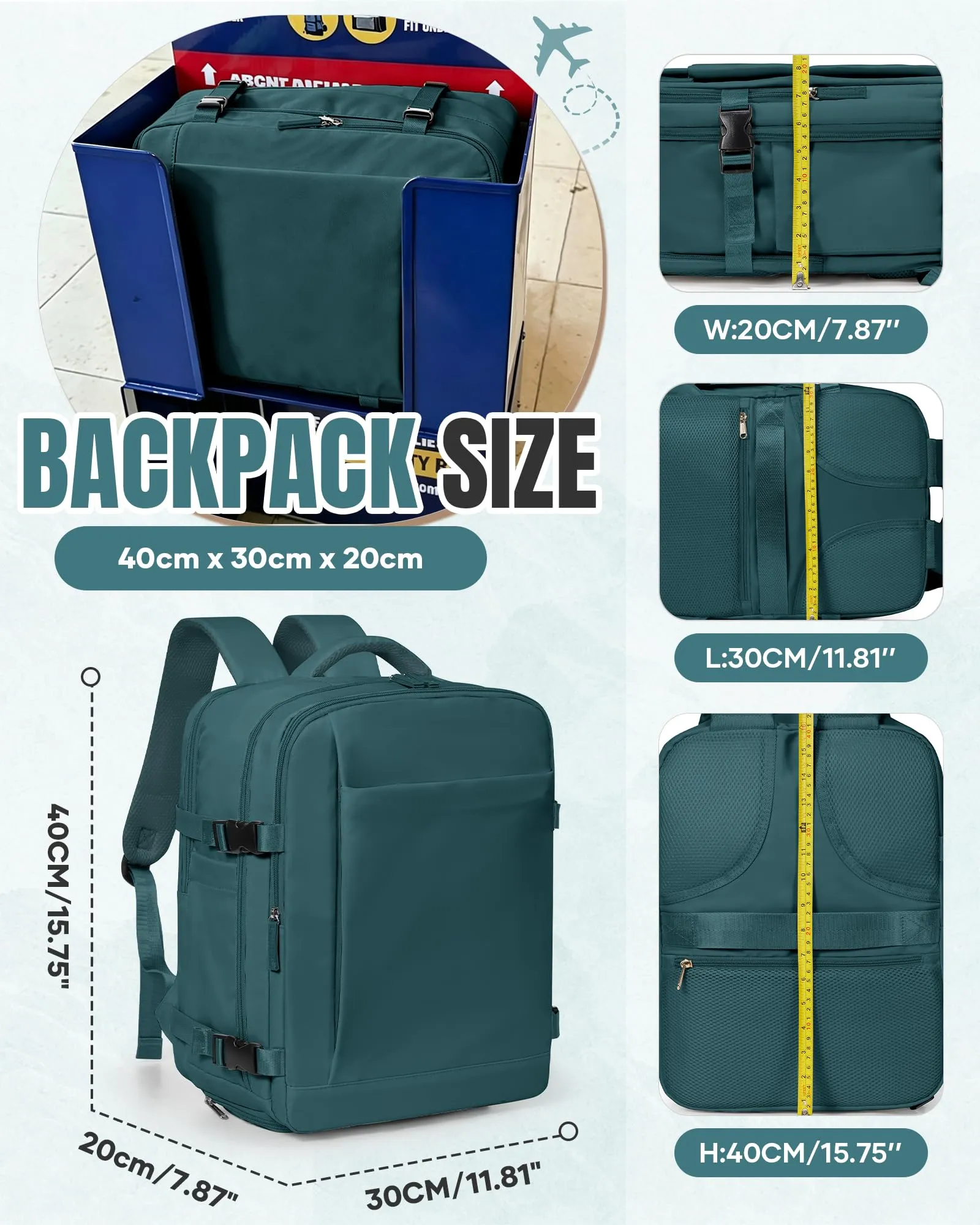 SZLX Zaino da Viaggio 40x30x20 Sottovuoto con Pompa, Bagaglio a Mano per Ryanair Wizzair Vueling, Impermeabile con Scomparto Scarpe e Laptop 14 Pollici - immagine 5