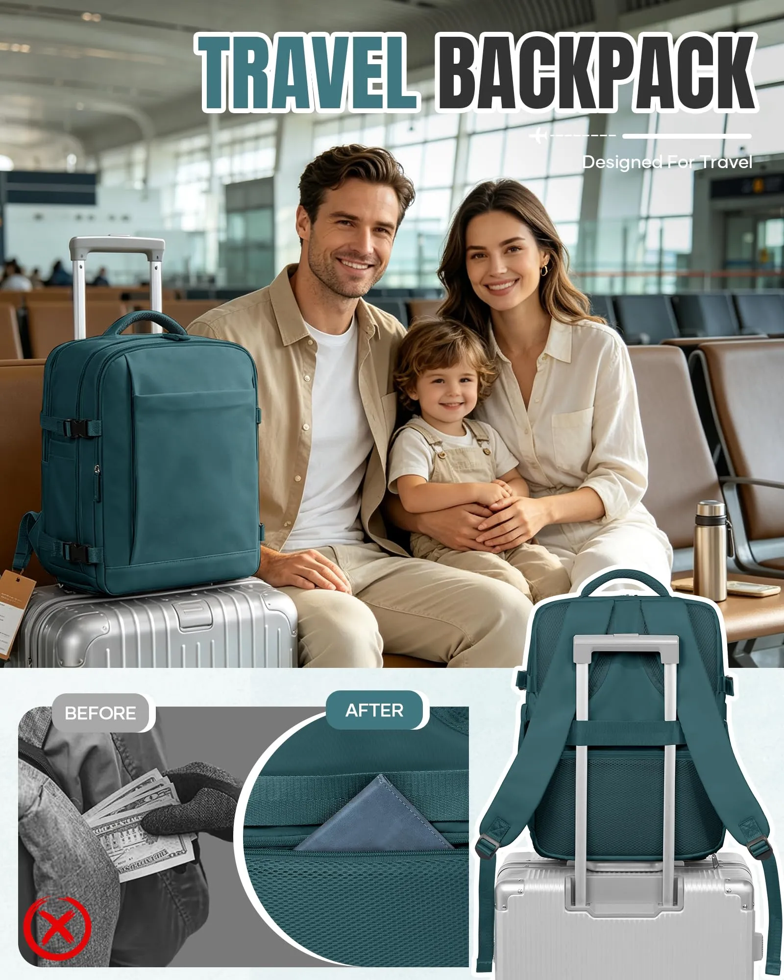 SZLX Zaino da Viaggio 40x30x20 Sottovuoto con Pompa, Bagaglio a Mano per Ryanair Wizzair Vueling, Impermeabile con Scomparto Scarpe e Laptop 14 Pollici - immagine 9