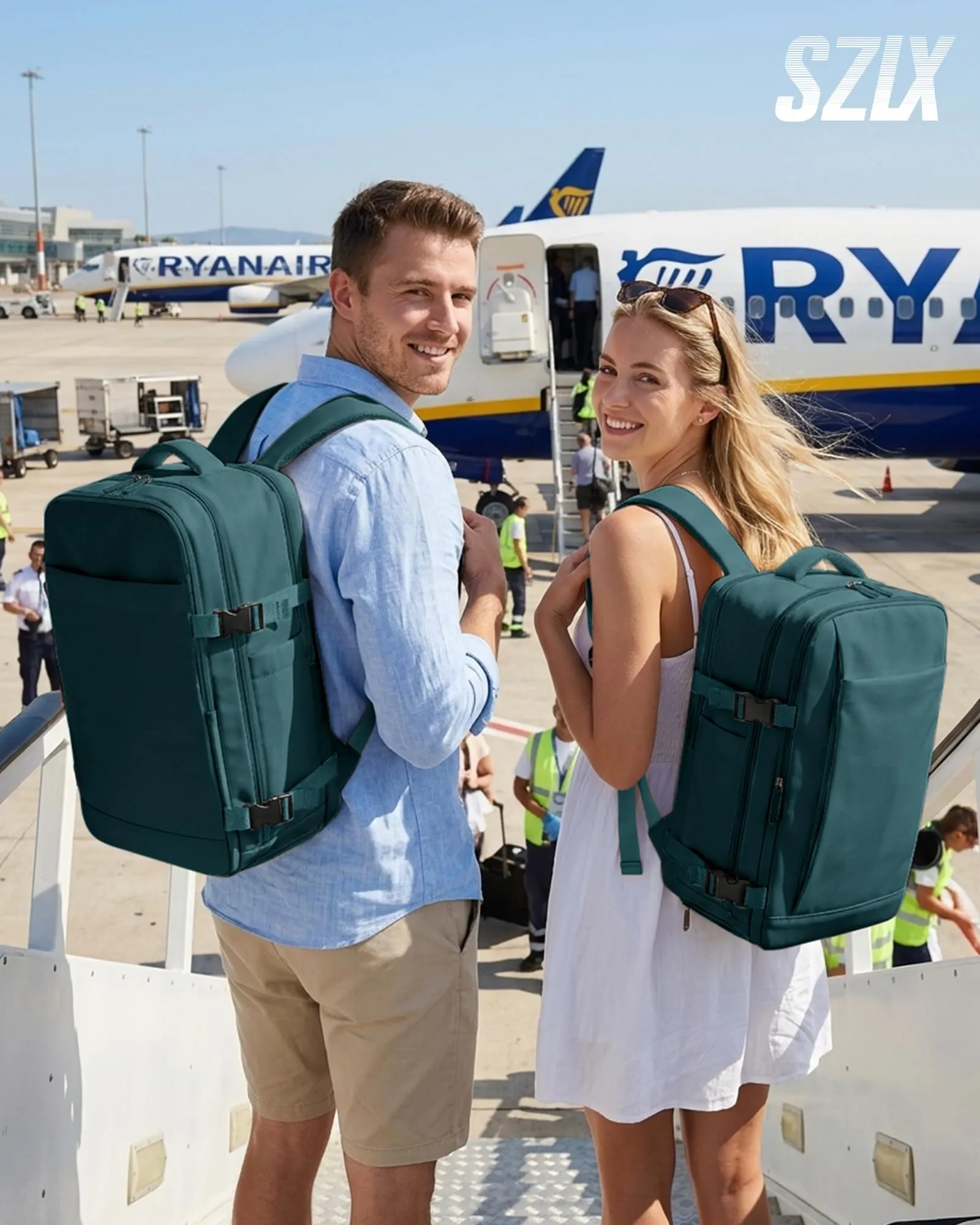SZLX Zaino da Viaggio Sottovuoto con Pompa 40x30x20cm per Ryanair Wizzair Vueling, Impermeabile per Laptop 14 Pollici con Scomparto Scarpe - immagine 3