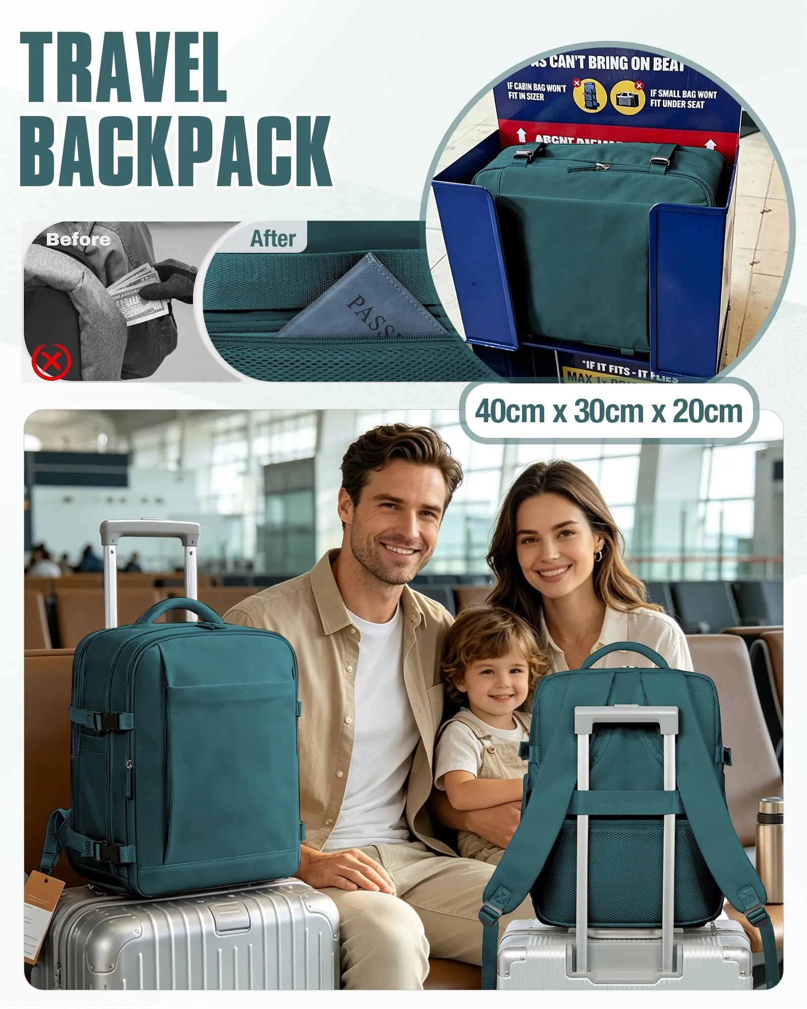 SZLX Zaino da Viaggio Sottovuoto con Pompa 40x30x20cm per Ryanair Wizzair Vueling, Impermeabile per Laptop 14 Pollici con Scomparto Scarpe - immagine 10