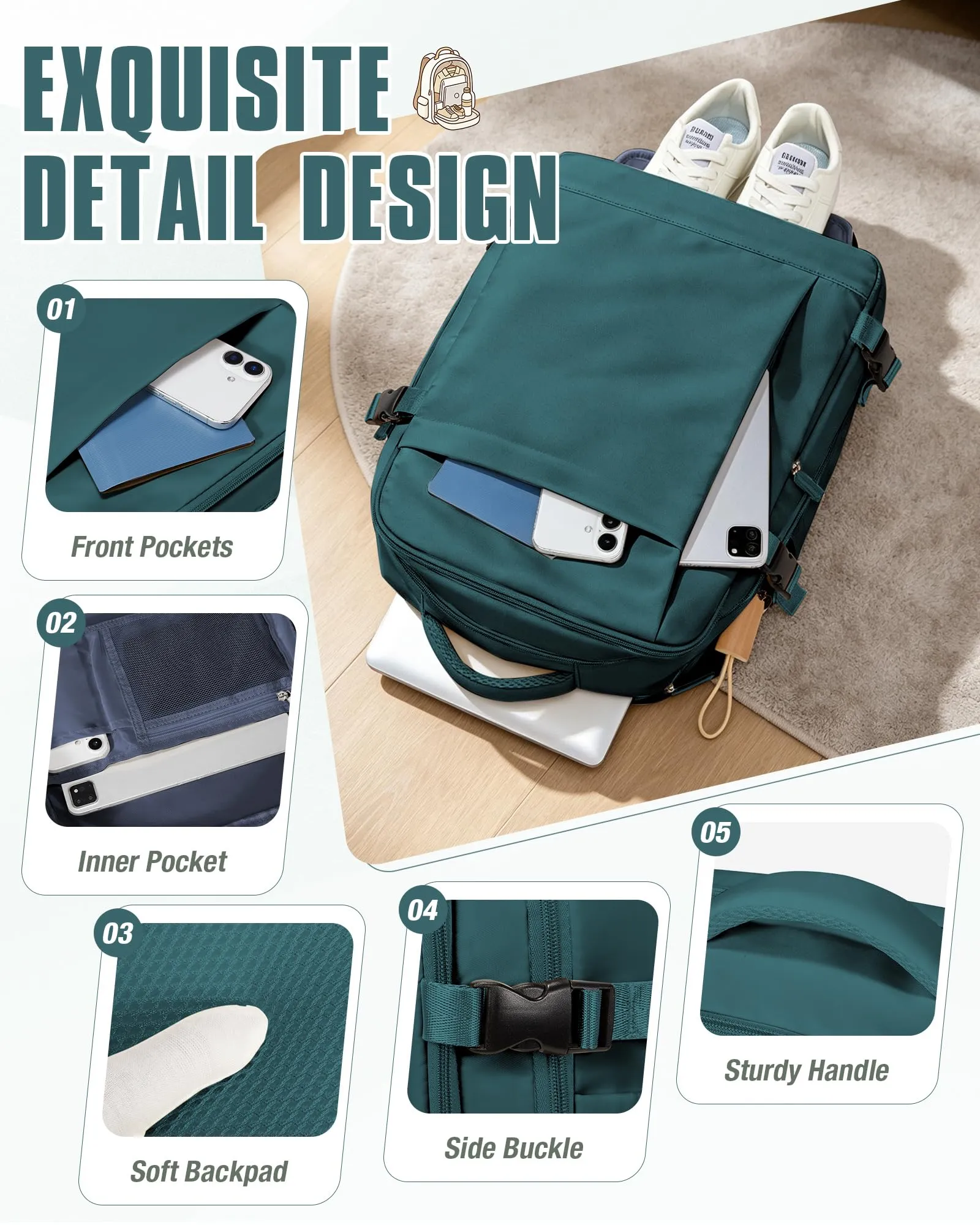 SZLX Zaino da Viaggio Sottovuoto con Pompa 40x30x20cm per Ryanair Wizzair Vueling, Impermeabile per Laptop 14 Pollici con Scomparto Scarpe - immagine 11