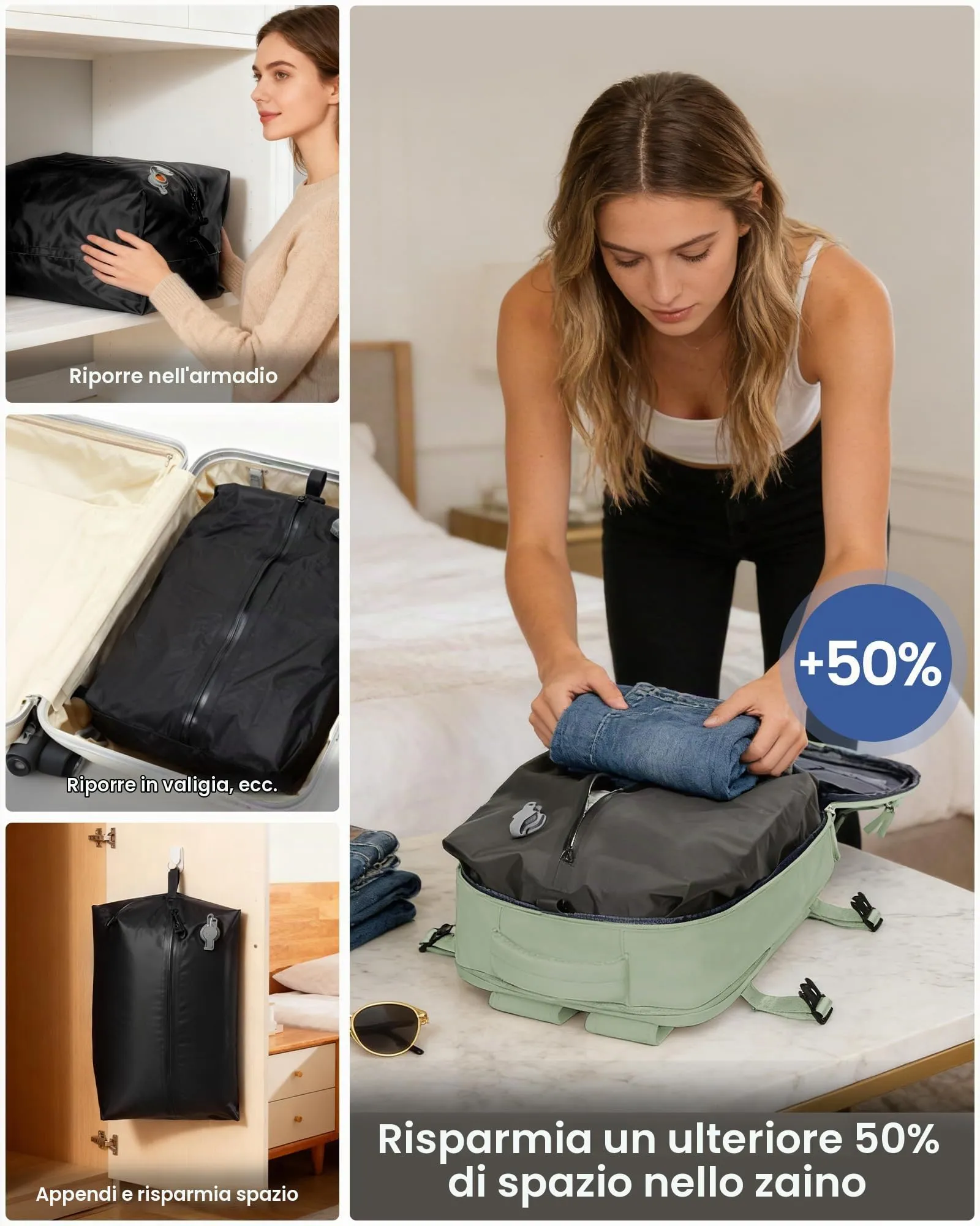 SZLX Zaino da Viaggio Sottovuoto con Pompa per Ryanair 40x30x20, Wizzair, Easyjet, Bagaglio a Mano con Scomparto Laptop 14 Pollici e Porta Scarpe - immagine 8
