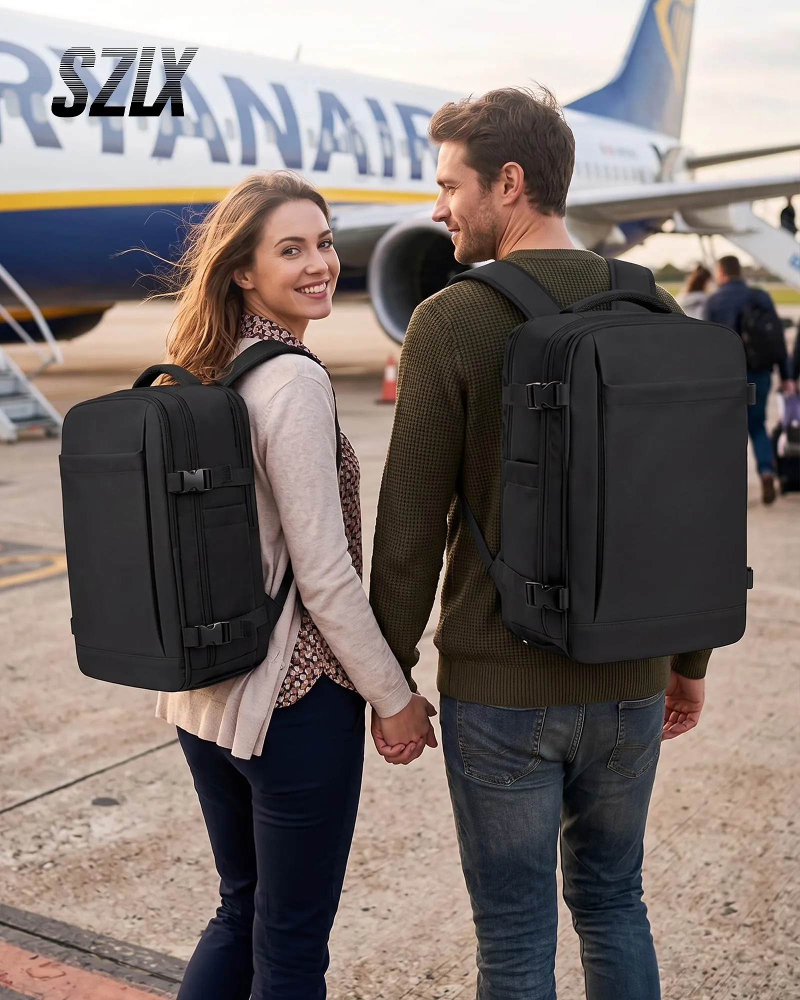 SZLX Zaino da Viaggio Sottovuoto con Pompa 40x30x20cm per Ryanair Wizzair Vueling, Impermeabile con Scomparto Scarpe e Laptop 14 Pollici - immagine 2