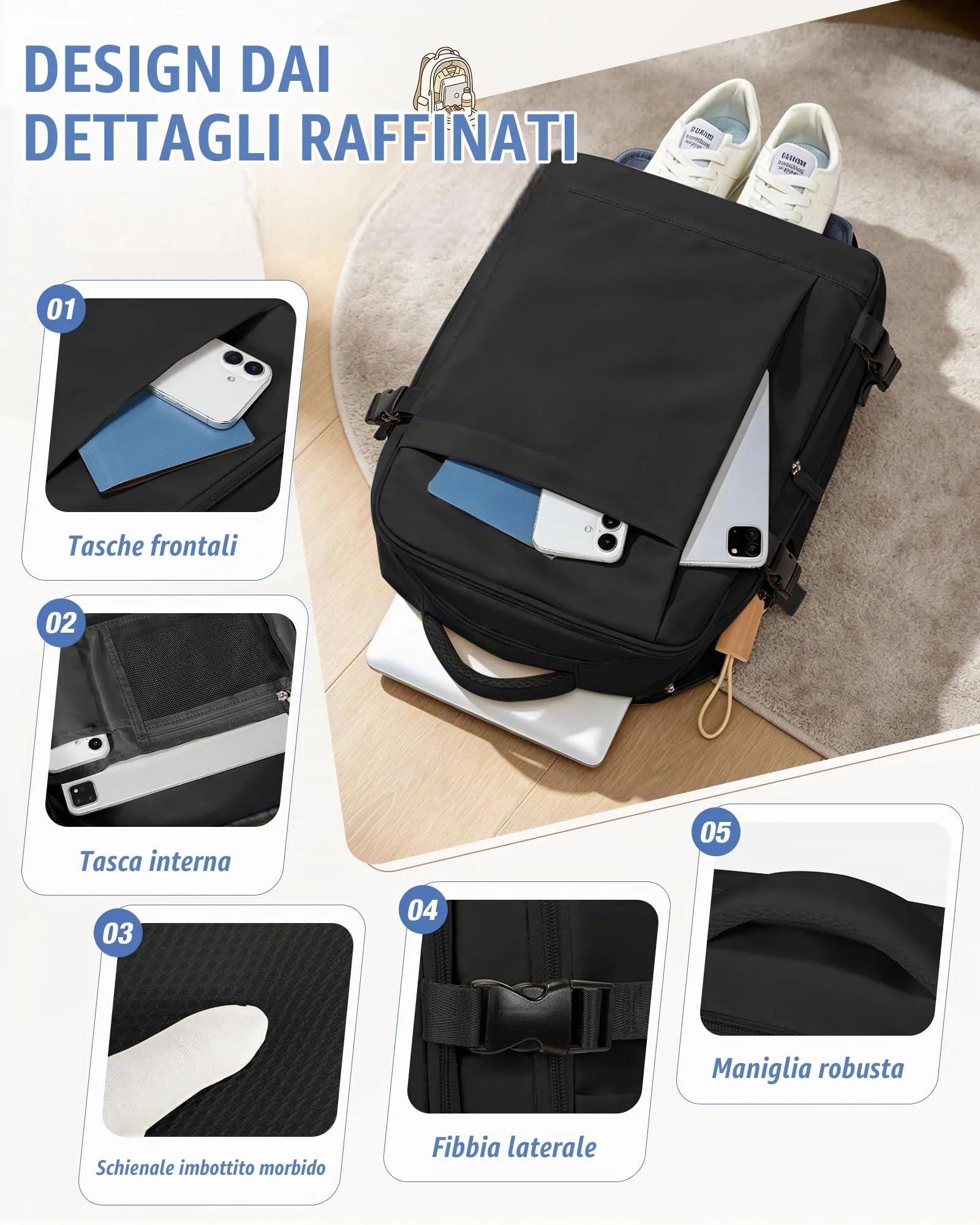 SZLX Zaino da Viaggio Sottovuoto con Pompa 40x30x20cm per Ryanair Wizzair Vueling, Impermeabile con Scomparto Scarpe e Laptop 14 Pollici - immagine 11