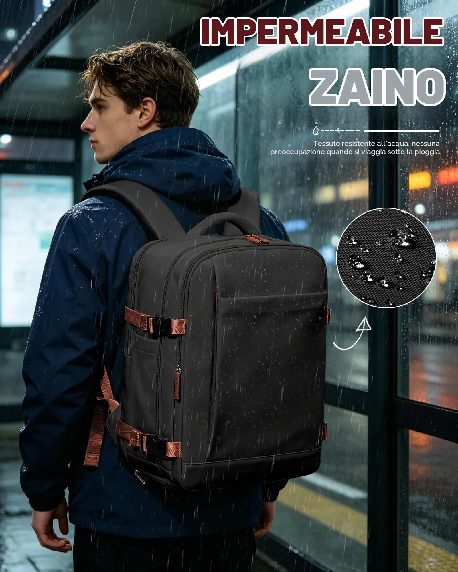 SZLX Zaino da Viaggio 40x30x20 Sottovuoto con Pompa per Ryanair Wizzair Vueling, Impermeabile con Scomparto Scarpe e Laptop 14 Pollici - immagine 8