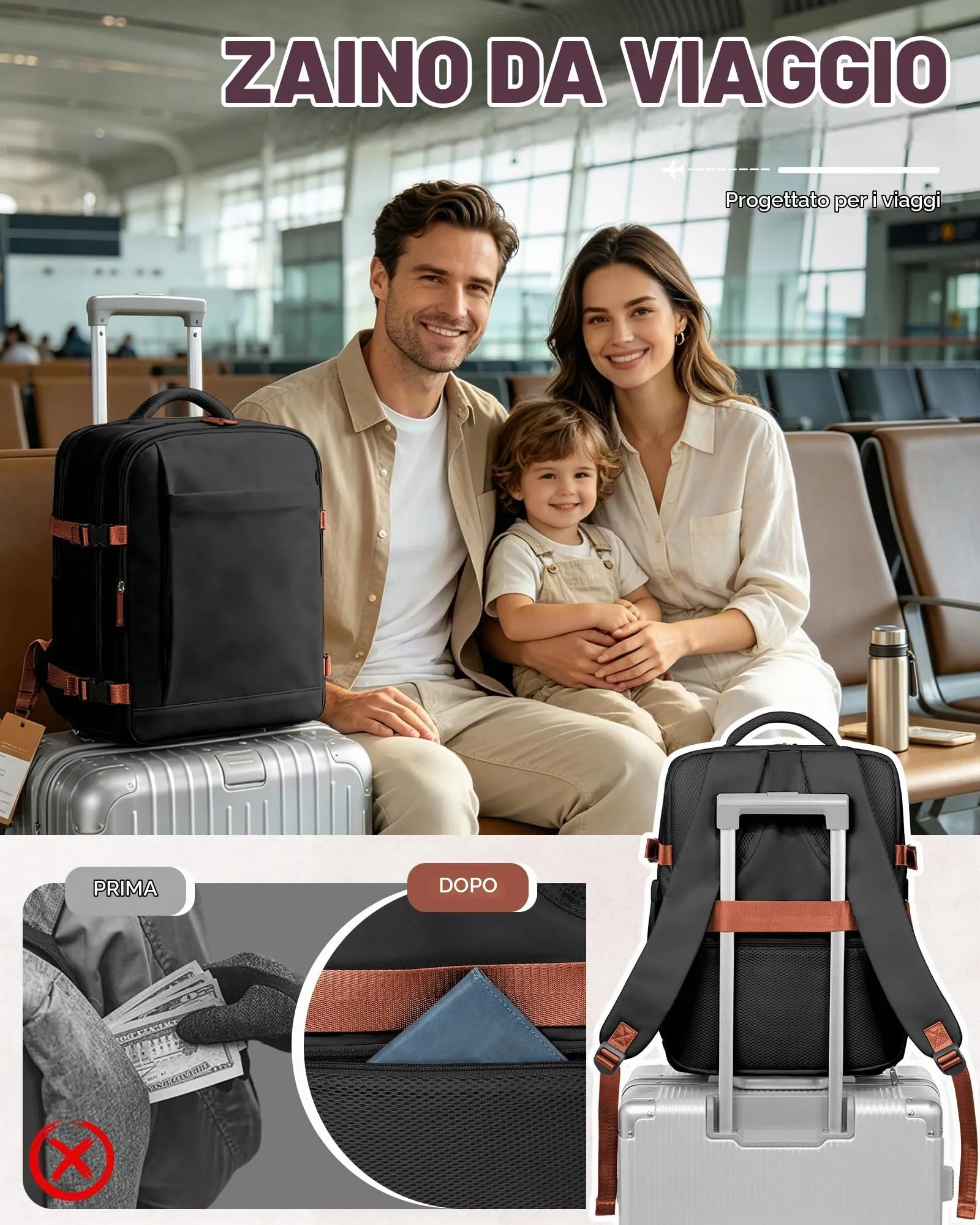 SZLX Zaino da Viaggio 40x30x20 Sottovuoto con Pompa per Ryanair Wizzair Vueling, Impermeabile con Scomparto Scarpe e Laptop 14 Pollici - immagine 9