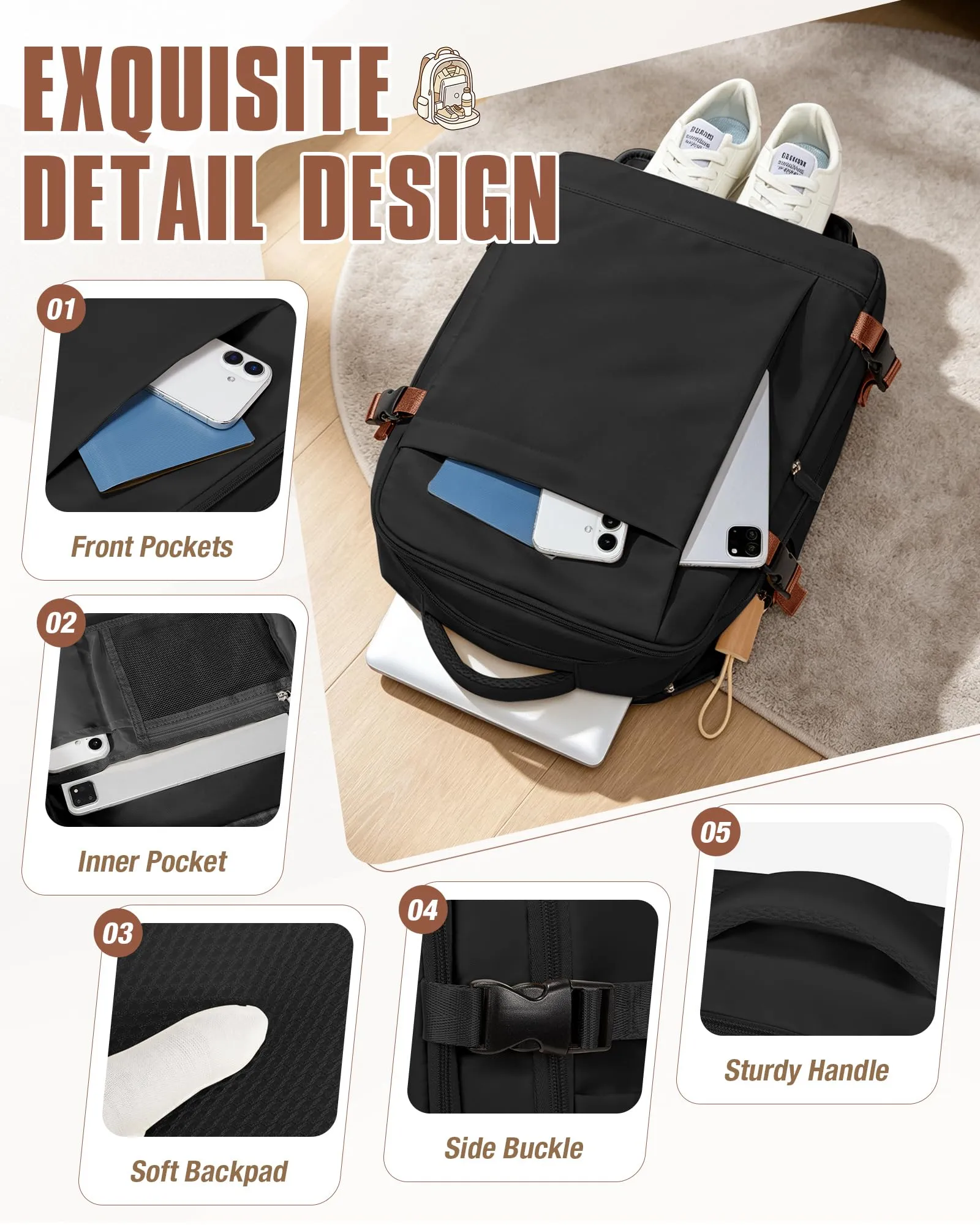 SZLX Zaino da Viaggio Sottovuoto con Pompa 40x30x20 cm per Ryanair Wizzair Vueling, Impermeabile con Scomparto Scarpe e Laptop 14 Pollici - immagine 11