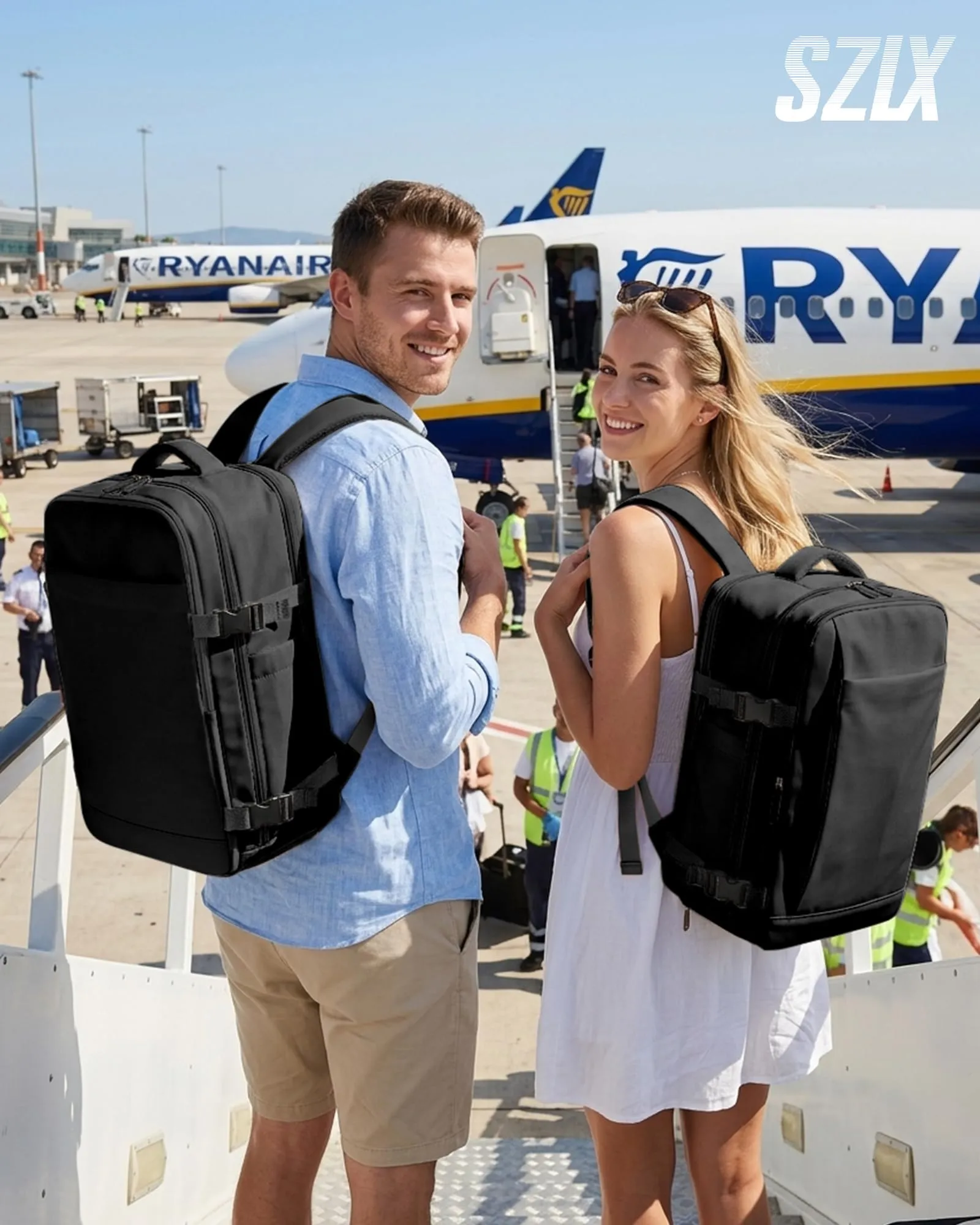 SZLX Zaino da Viaggio 40x30x20 Sottovuoto con Pompa per Ryanair Wizzair Vueling, Bagaglio a Mano Impermeabile con Scomparto Scarpe e Laptop 14 Pollici - immagine 3
