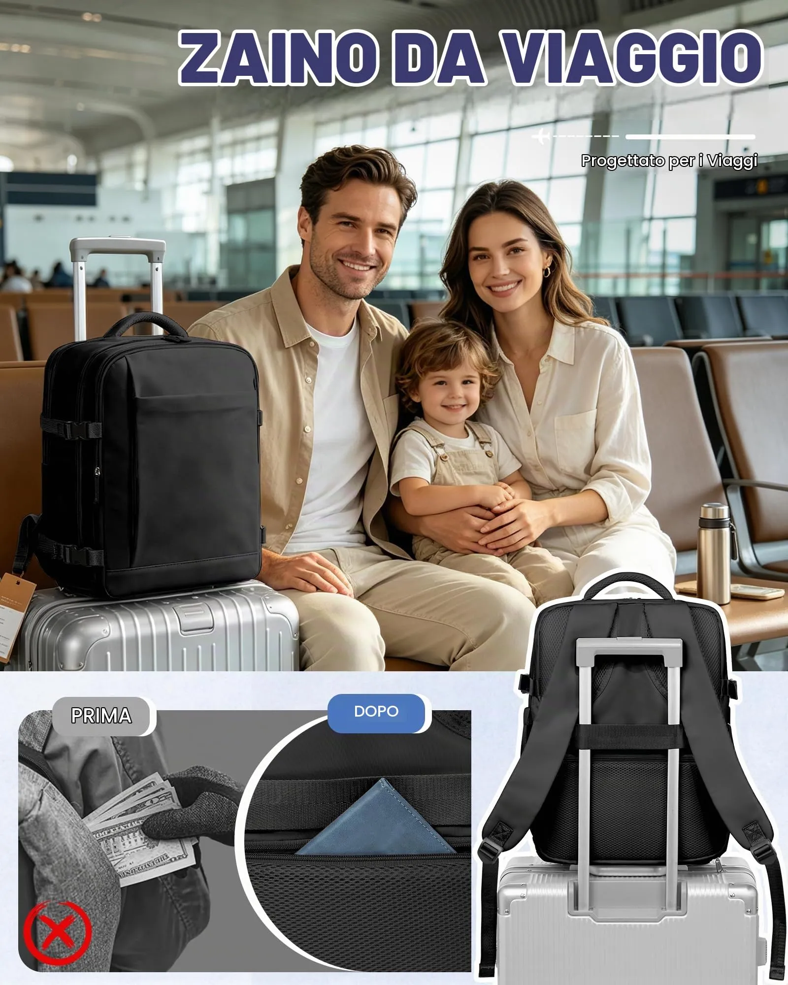 SZLX Zaino da Viaggio 40x30x20 Sottovuoto con Pompa per Ryanair Wizzair Vueling, Bagaglio a Mano Impermeabile con Scomparto Scarpe e Laptop 14 Pollici - immagine 9