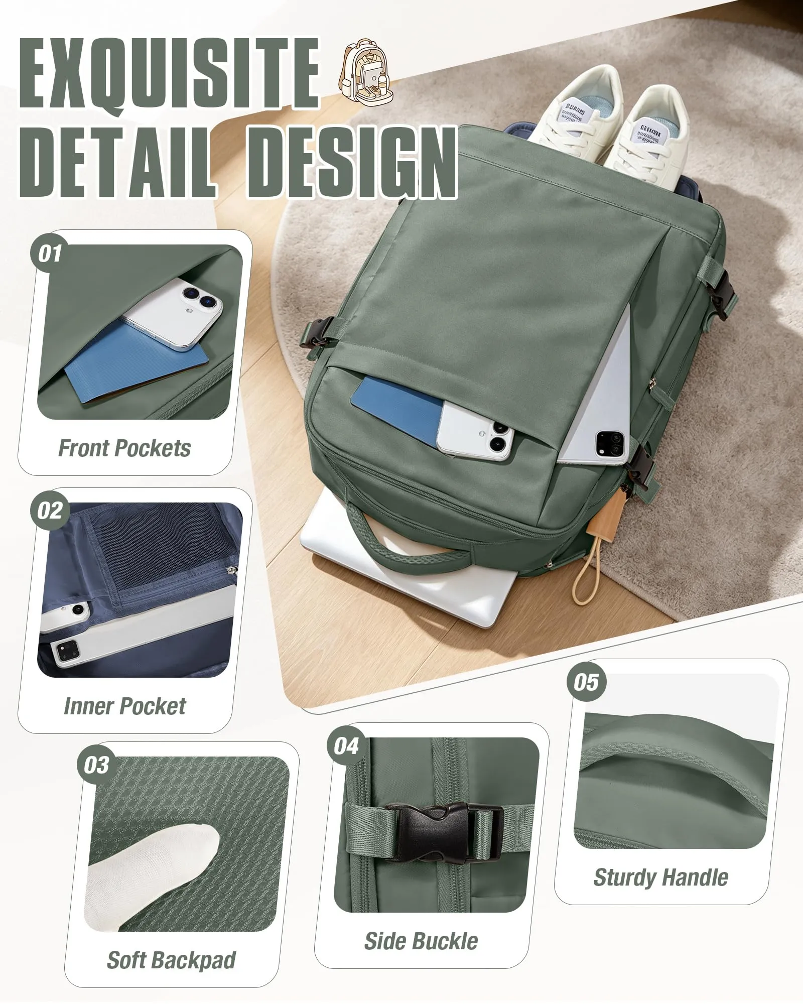 SZLX Zaino da Viaggio Sottovuoto con Pompa 40x30x20cm per Ryanair Wizzair Vueling, Impermeabile con Scomparto Scarpe e Laptop 14 Pollici - immagine 11