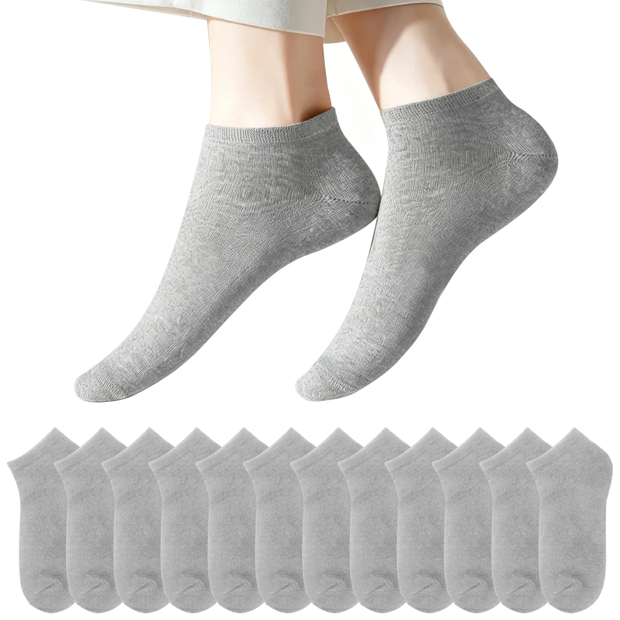 Lakpoau Calzini Sportivi Donna in Cotone, 12 Paia, 35-38, Grigio - immagine 1