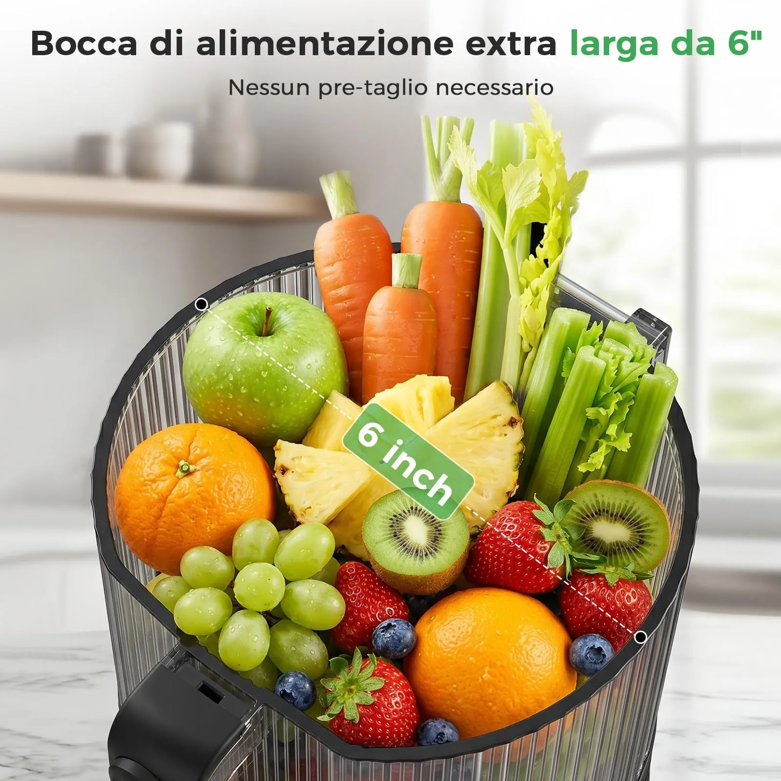YASHE Estrattore di Succo a Freddo 600W, Bocca Extra Large 152 mm, 3-in-1 per Succo, Sorbet e Latte Vegetale, Funzione Inversa, Senza BPA - immagine 2