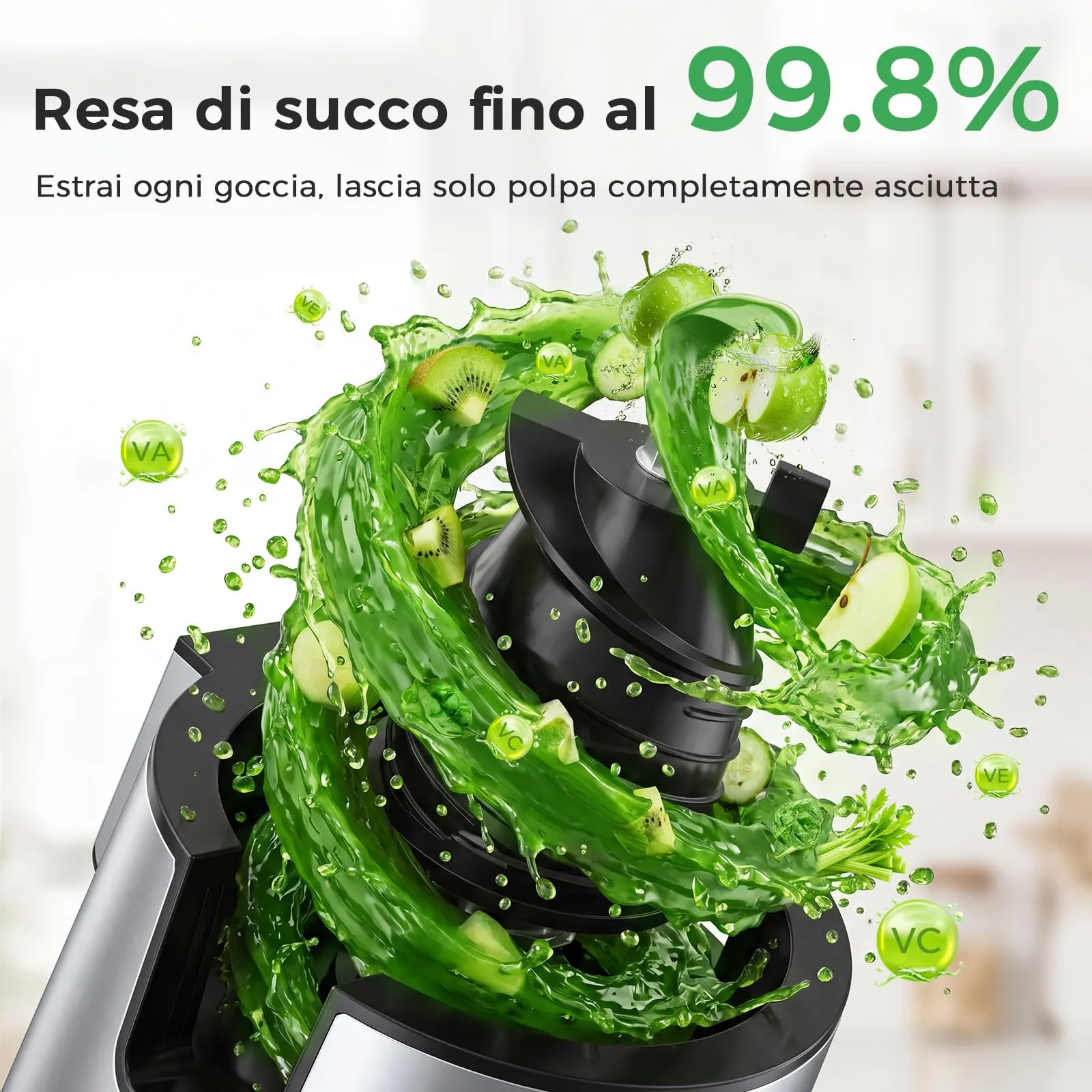 YASHE Estrattore di Succo a Freddo 600W, Bocca Extra Large 152 mm, 3-in-1 per Succo, Sorbet e Latte Vegetale, Funzione Inversa, Senza BPA - immagine 3
