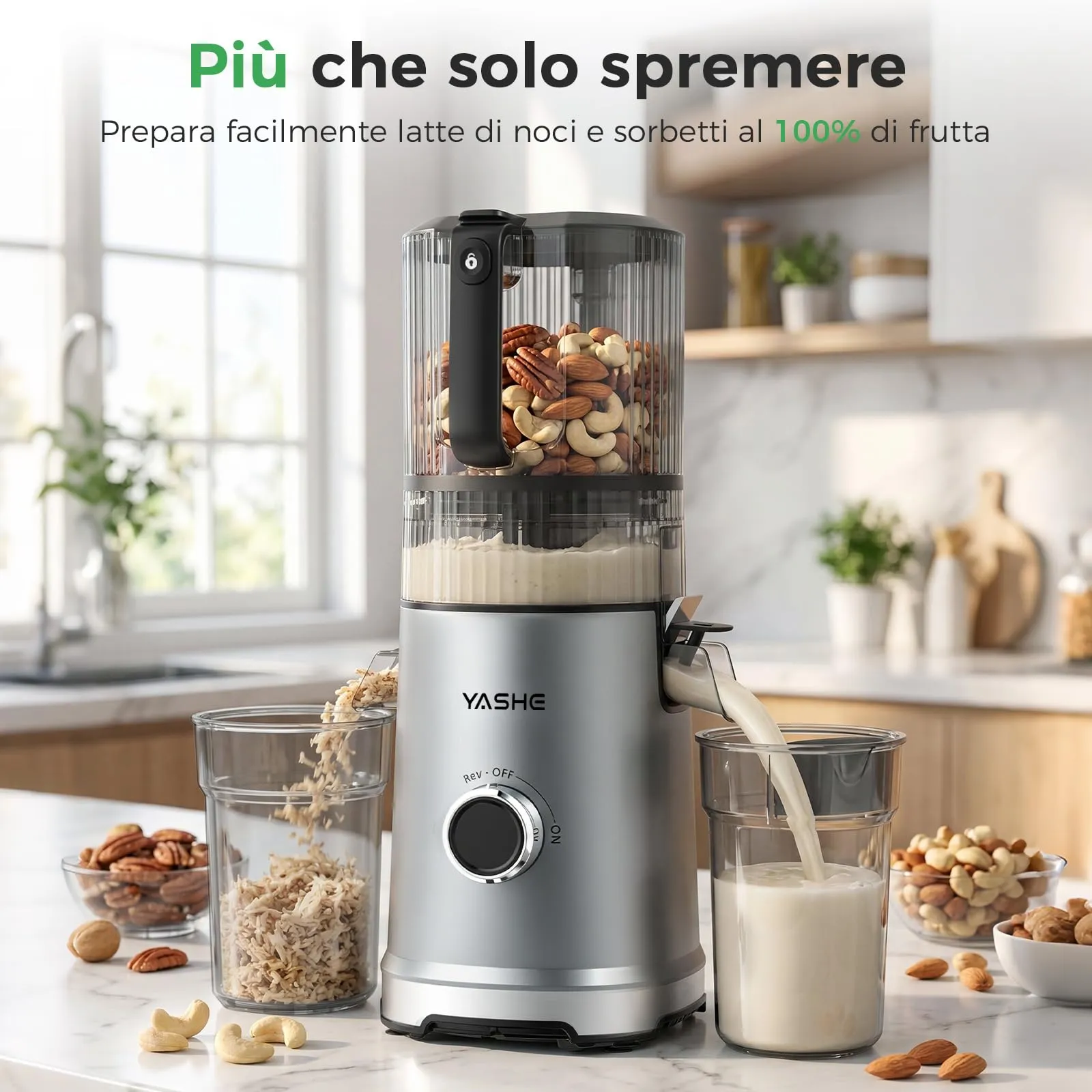 YASHE Estrattore di Succo a Freddo 600W, Bocca Extra Large 152 mm, 3-in-1 per Succo, Sorbet e Latte Vegetale, Funzione Inversa, Senza BPA - immagine 5