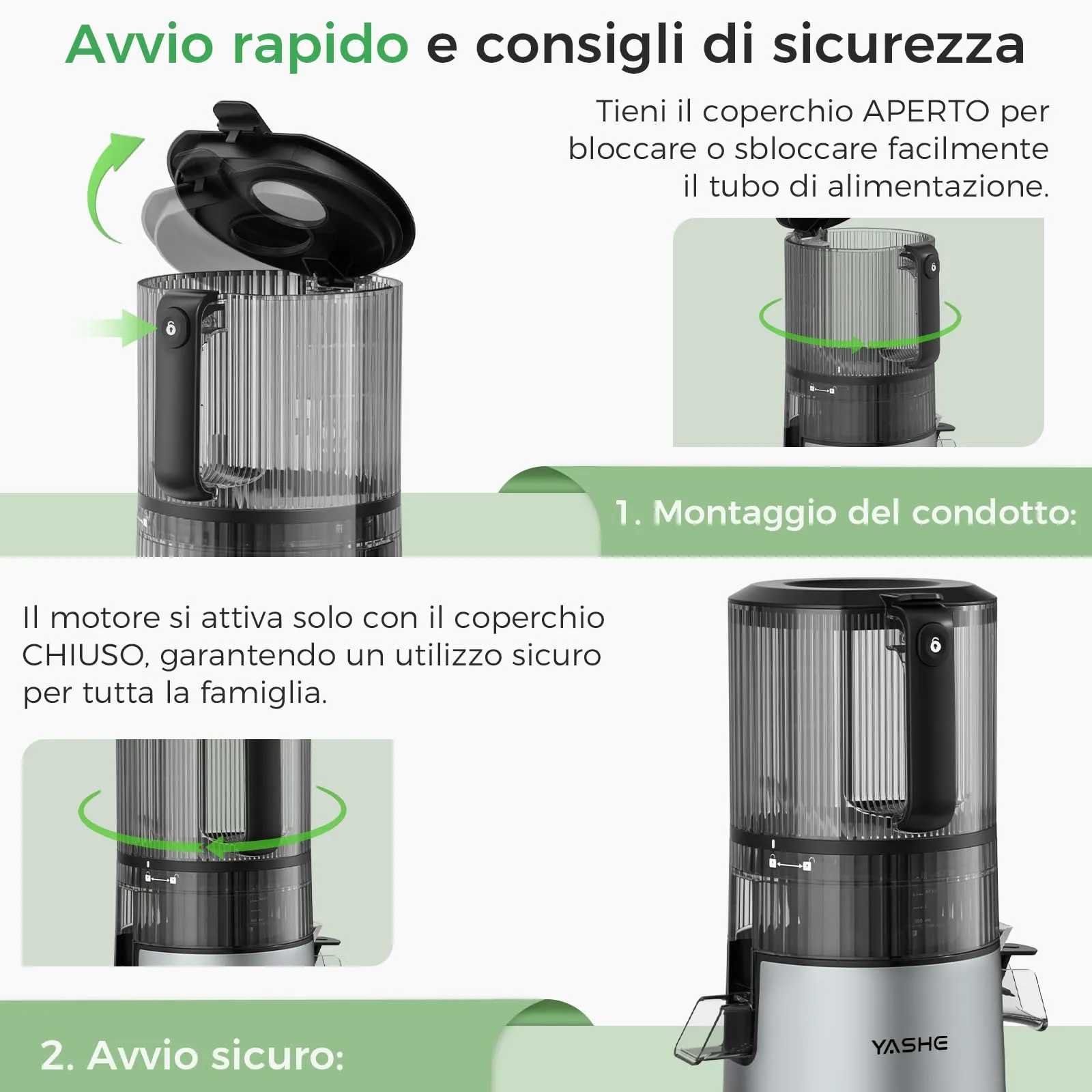YASHE Estrattore di Succo a Freddo 600W, Bocca Extra Large 152 mm, 3-in-1 per Succo, Sorbet e Latte Vegetale, Funzione Inversa, Senza BPA - immagine 7
