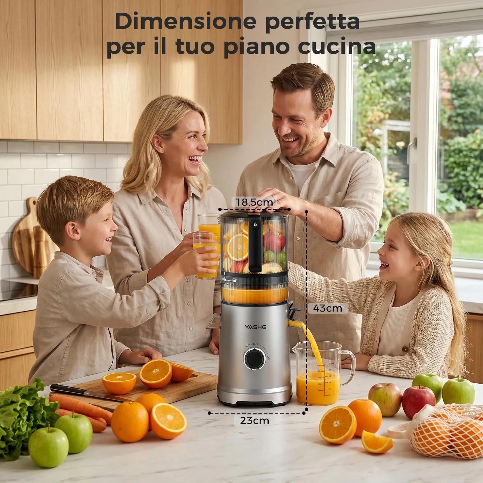 YASHE Estrattore di Succo a Freddo 600W, Bocca Extra Large 152 mm, 3-in-1 per Succo, Sorbet e Latte Vegetale, Funzione Inversa, Senza BPA - immagine 8