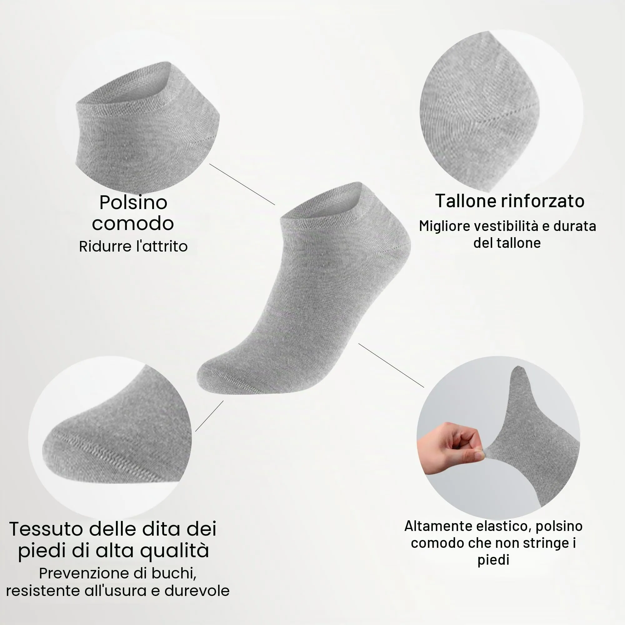 Lakpoau Calzini Corti Uomo e Donna in Cotone, 12 Paia, 39-42, Grigio - immagine 4