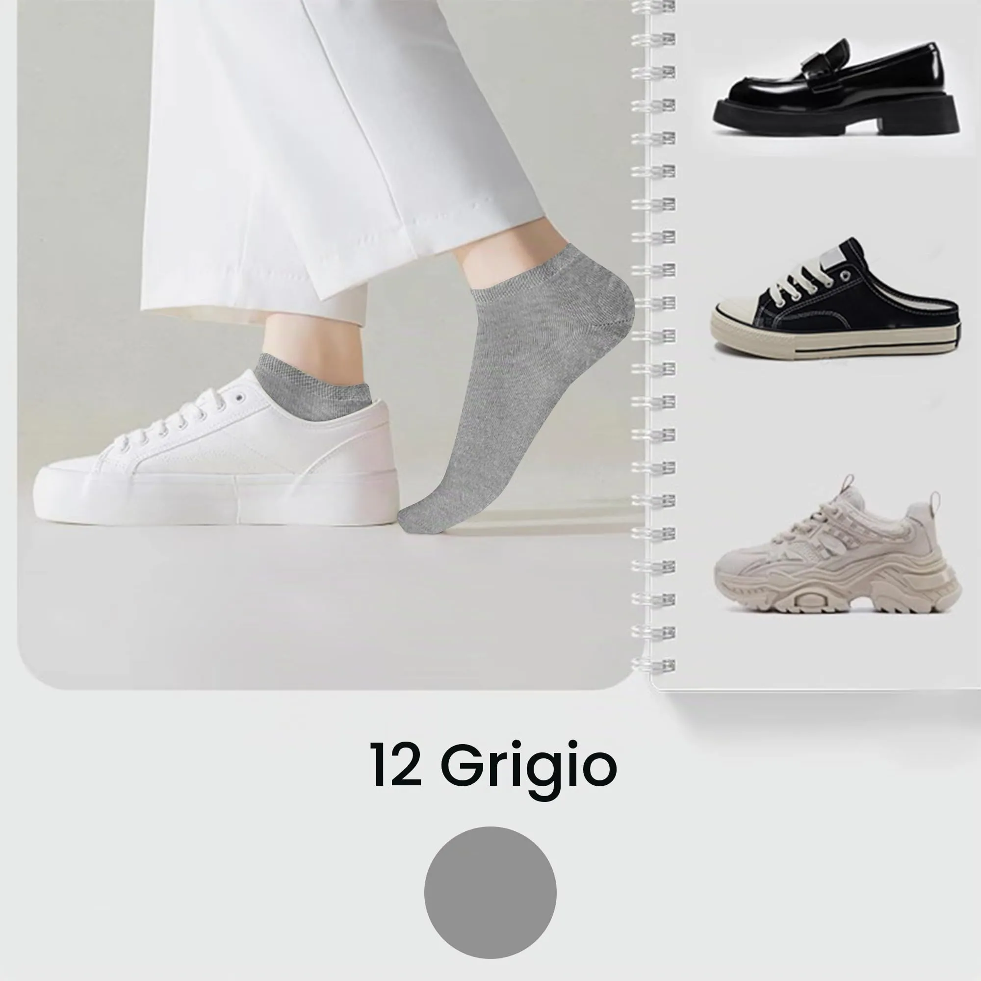 Lakpoau Calzini Corti Uomo e Donna in Cotone, 12 Paia, 39-42, Grigio - immagine 6