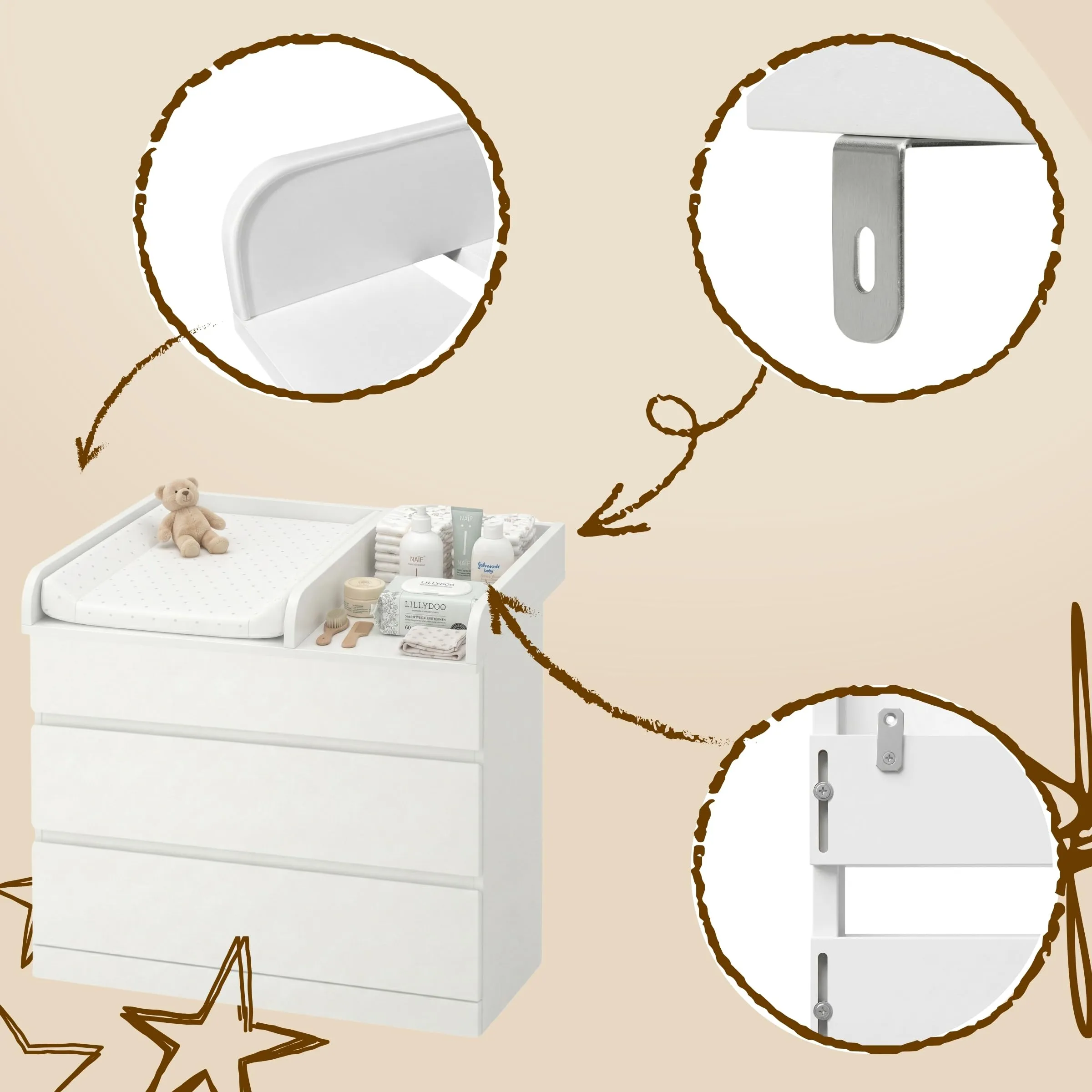 ComfortCove Fasciatoio per Comò con Scomparto Laterale, 80 cm, Bianco - immagine 6