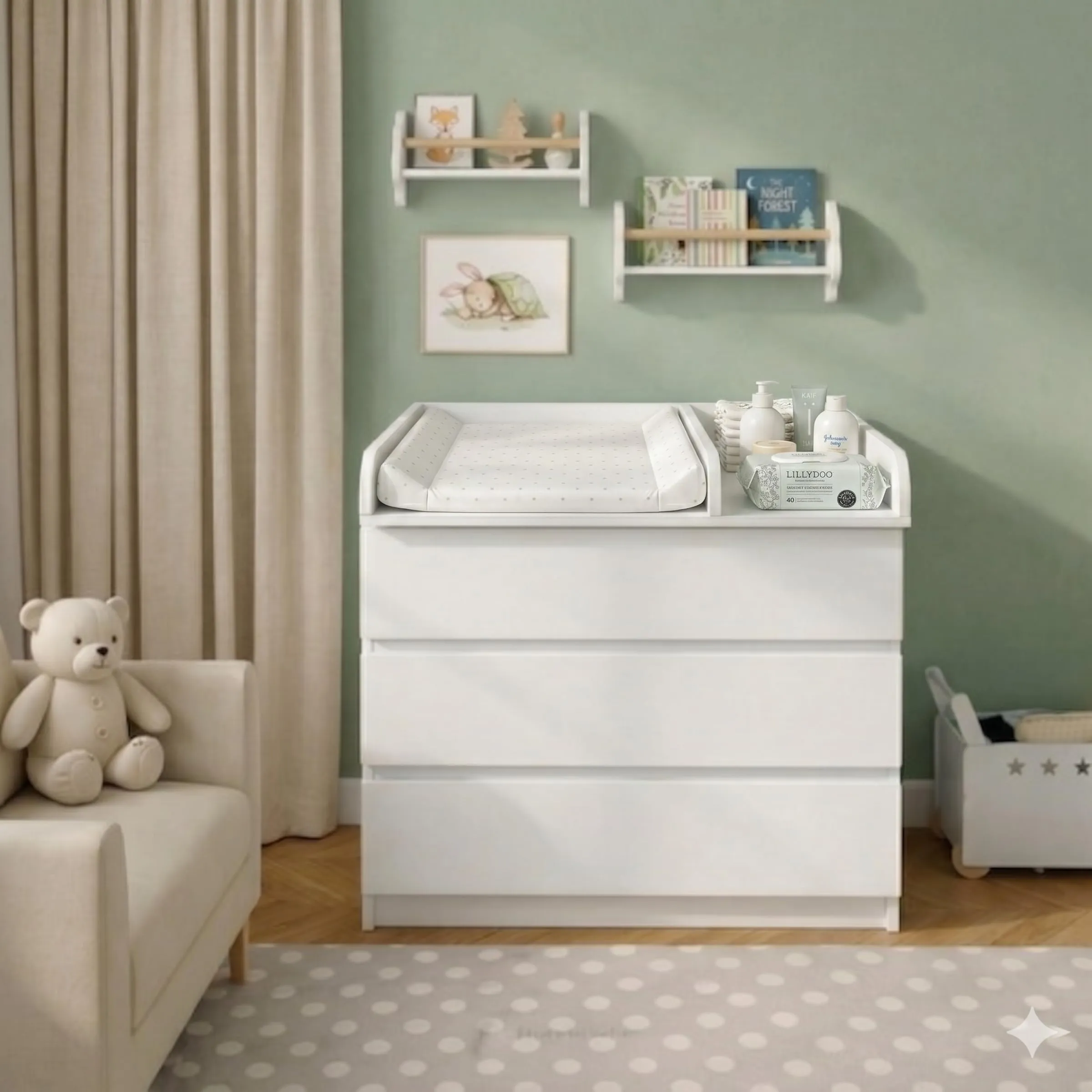 ComfortCove Fasciatoio per Comò con Scomparto Laterale, 80 cm, Bianco - immagine 8