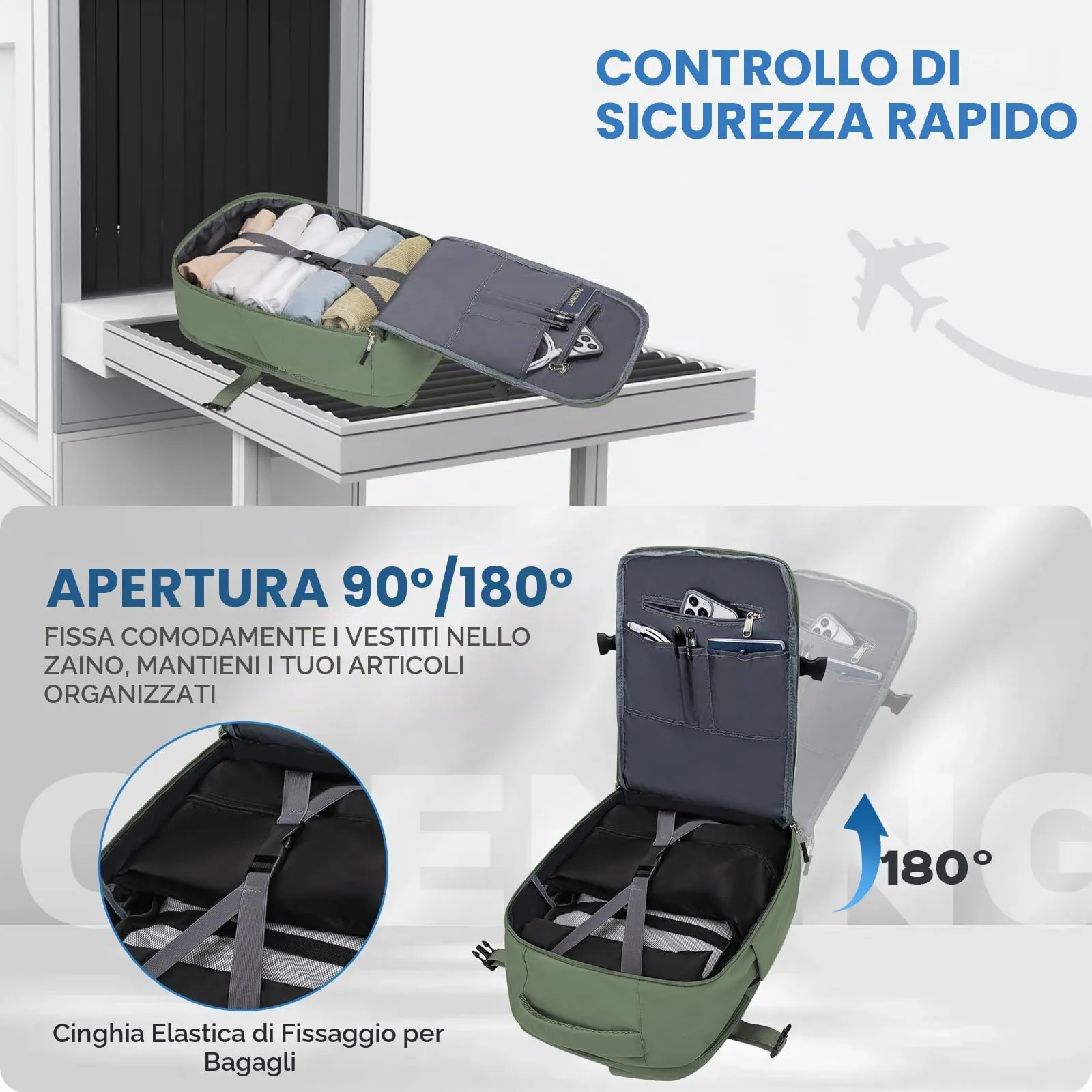 Xkdoai Zaino da Viaggio Bagaglio a Mano 40x30x20 per Ryanair, Matcha Verde - immagine 3