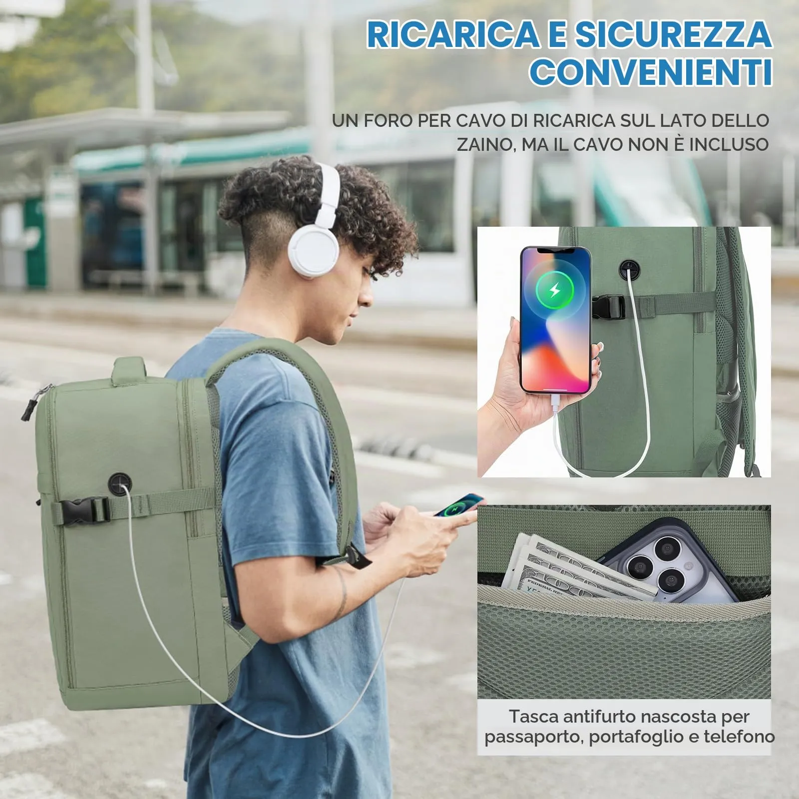 Xkdoai Zaino da Viaggio Bagaglio a Mano 40x30x20 per Ryanair, Matcha Verde - immagine 5