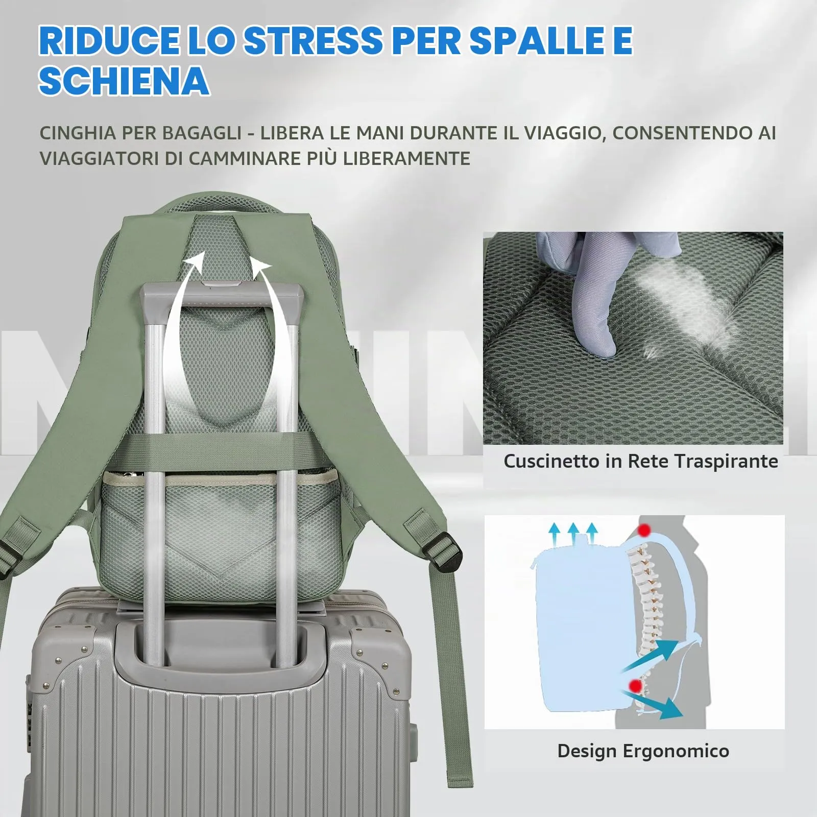 Xkdoai Zaino da Viaggio Bagaglio a Mano 40x30x20 per Ryanair, Matcha Verde - immagine 7