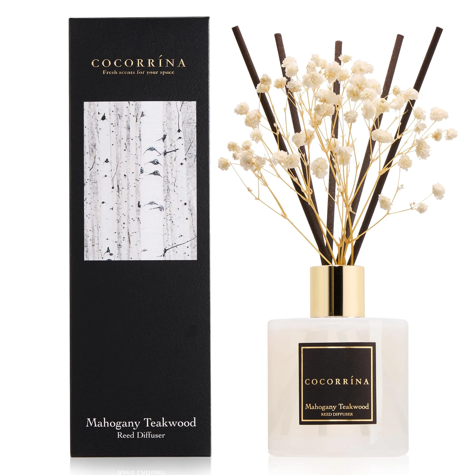 COCORRÍNA Diffusore di profumo per ambienti, Mogano e Legno di Teak, 200 ml, 8 bastoncini - immagine 1