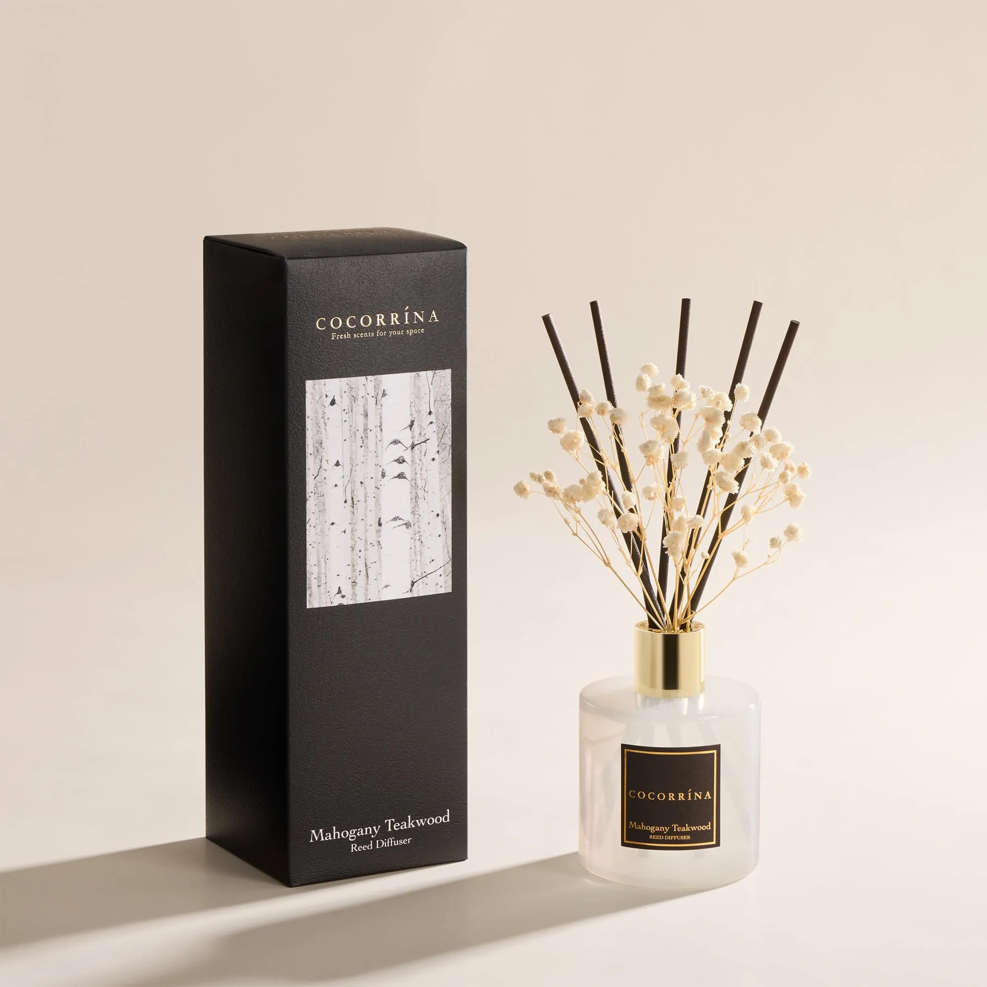 COCORRÍNA Diffusore di profumo per ambienti, Mogano e Legno di Teak, 200 ml, 8 bastoncini - immagine 2