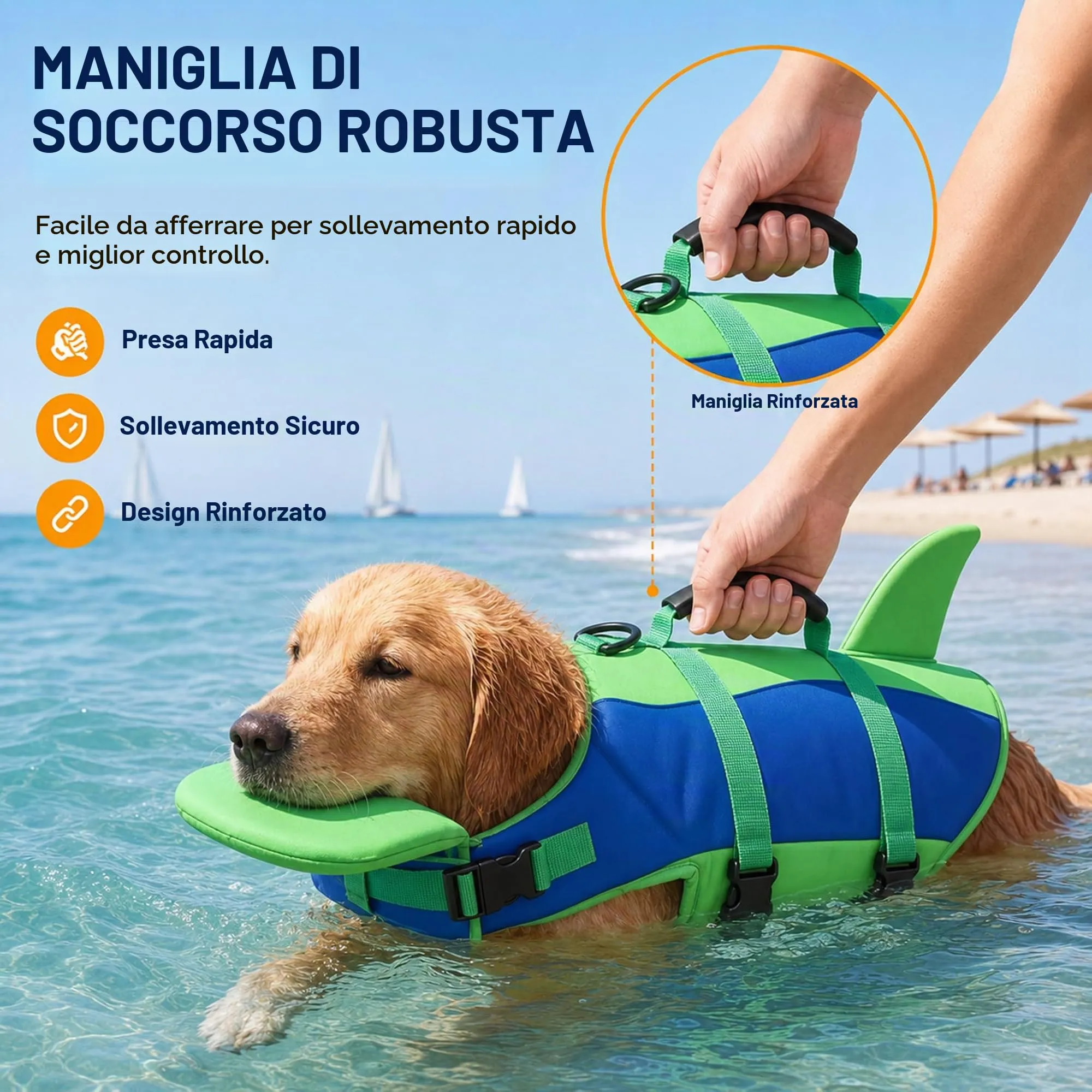 Zunea Giubbotto di Salvataggio per Cani di Taglia Piccola e Media, Gilet di Sicurezza Regolabile per Nuoto e Canottaggio, Blu - immagine 2