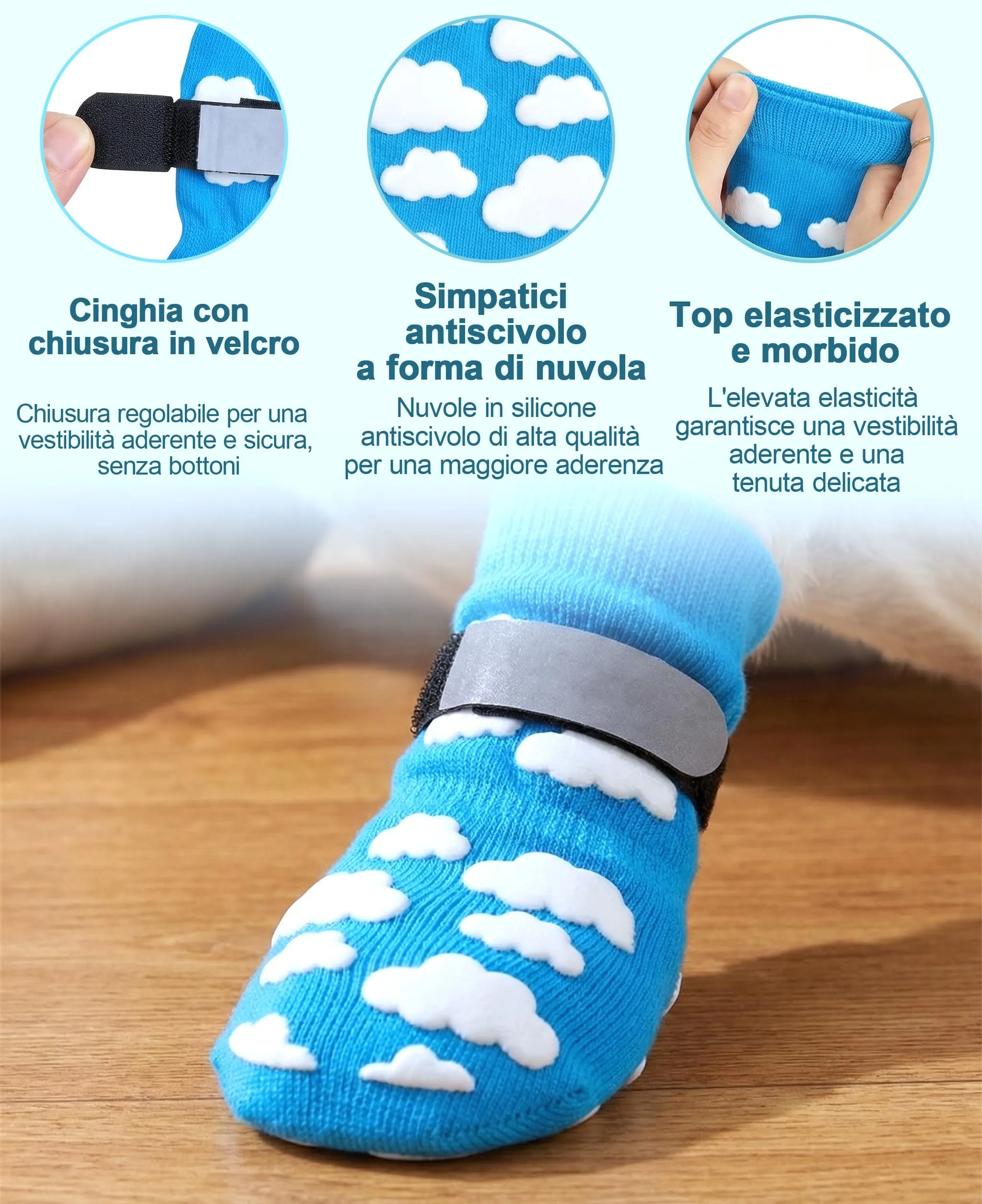 Fantasreen Calzini Antiscivolo per Cani, 6 Pezzi, Cloud, XS - immagine 2