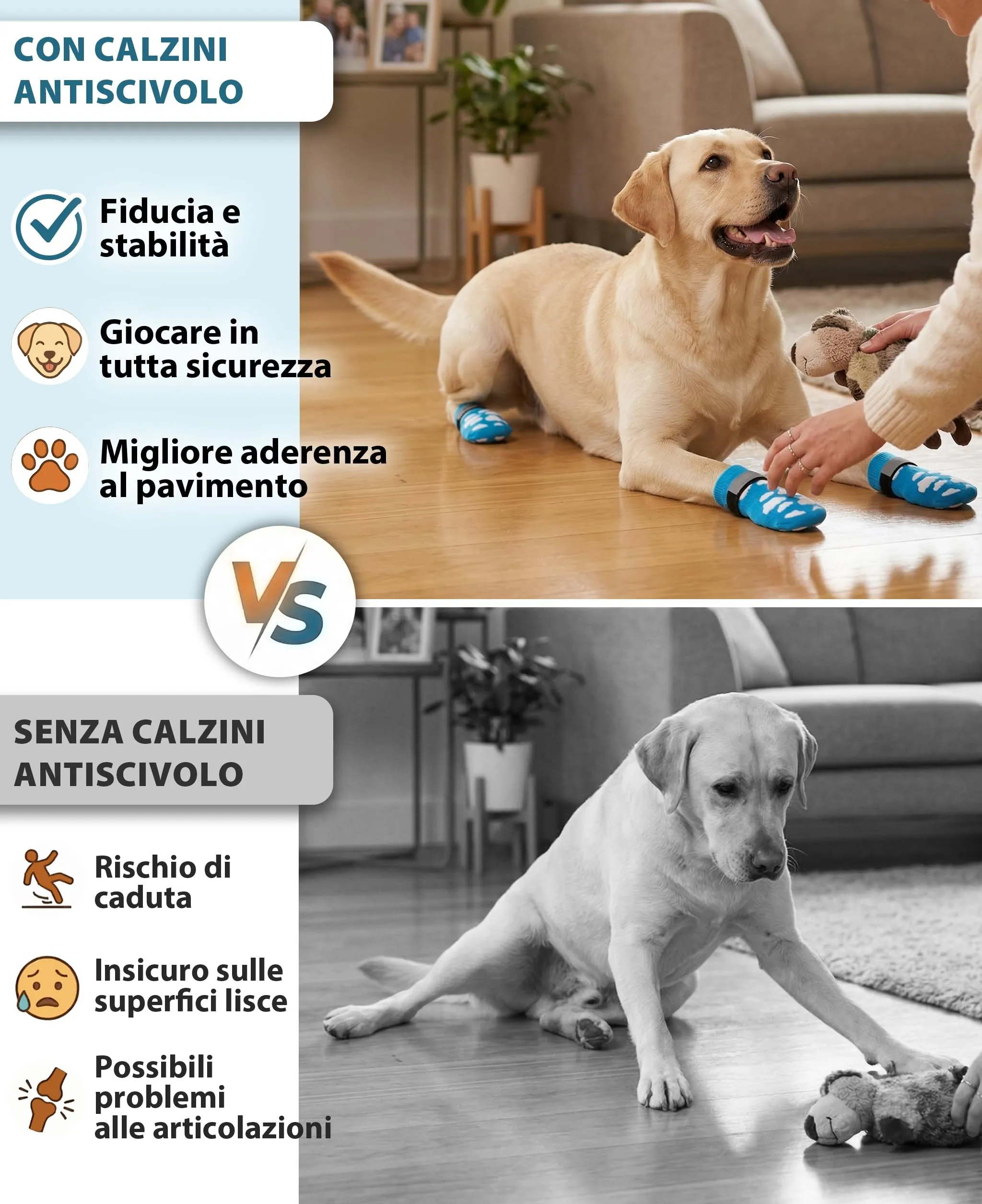 Fantasreen Calzini Antiscivolo per Cani, 6 Pezzi, Cloud, XS - immagine 3