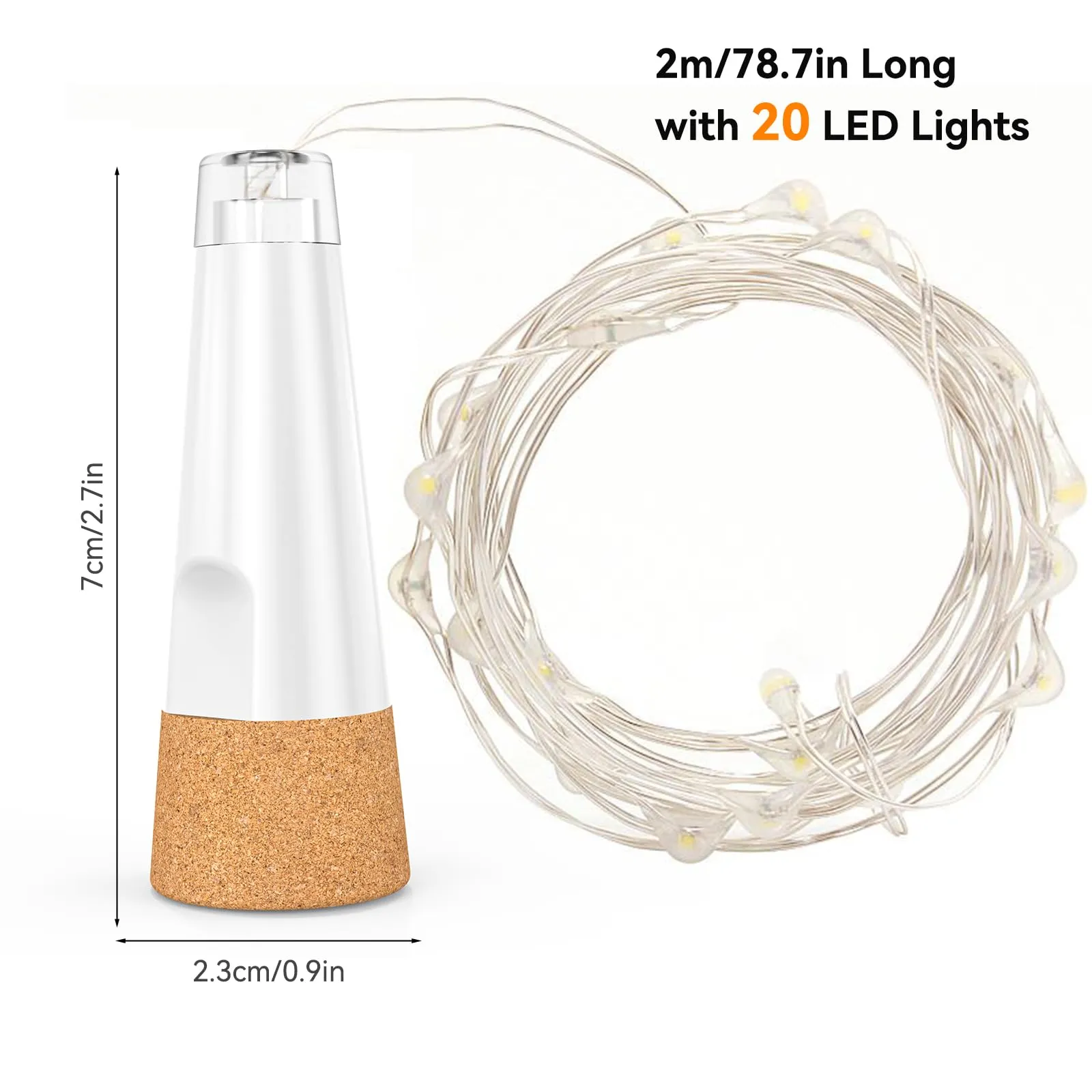 KOBWA Luci per bottiglie con sughero, ricaricabili USB, Bianco freddo, 8 Pezzi - immagine 7